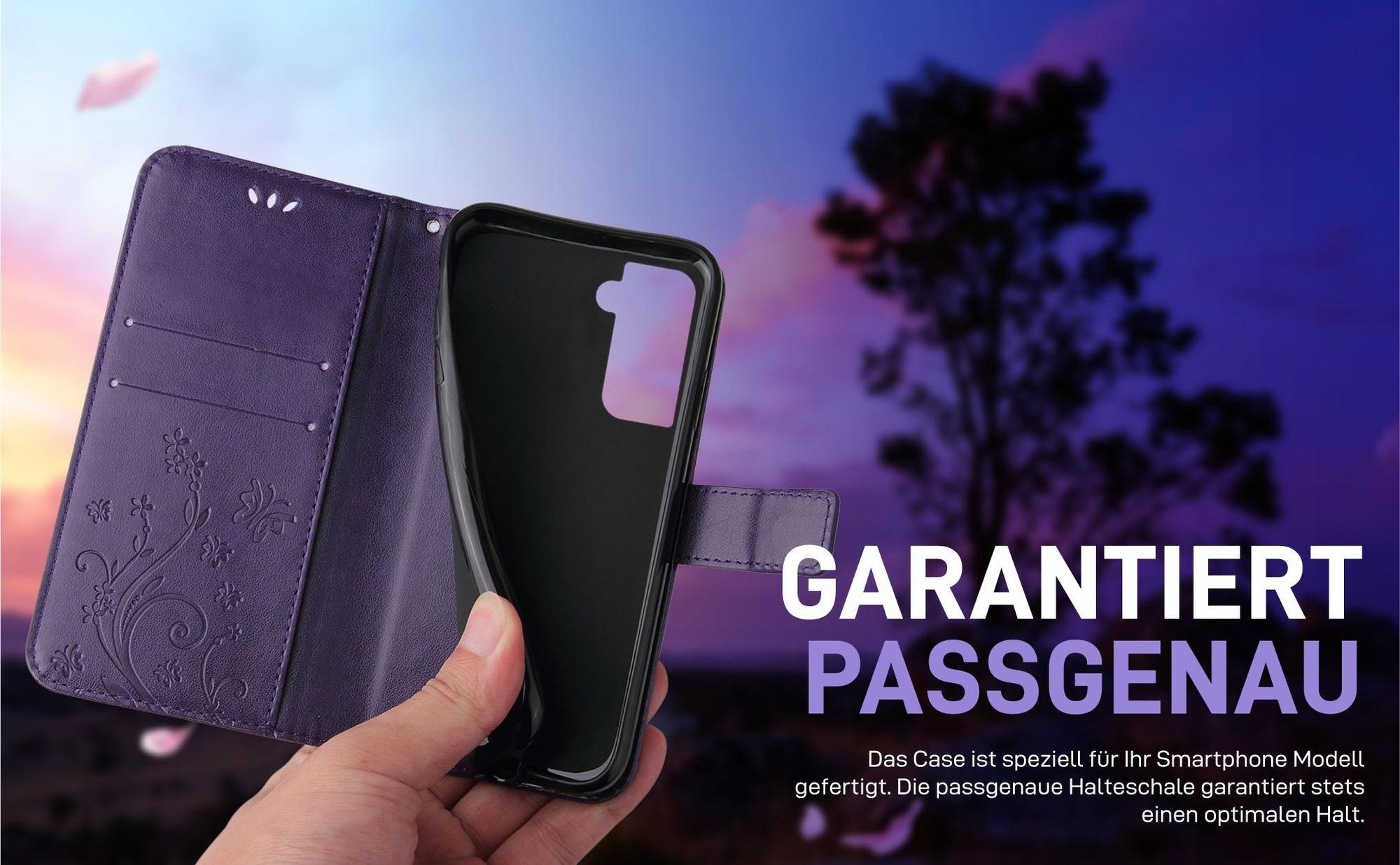 Violette Klapphülle für Samsung Galaxy S21 mit präziser Passform und sicherem Halt