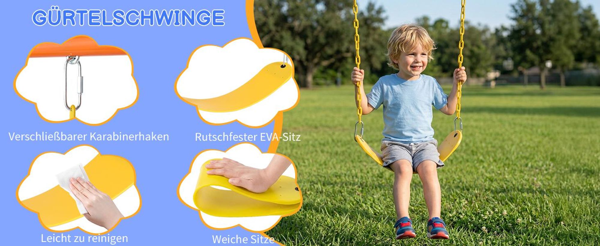 FCH Kinderschaukel 2-in-1 Schaukel Set mit Schaukelteller & Gürtelschwinge, Wetterfestes Schaukelgestell für Kinder, 210x170x180cm