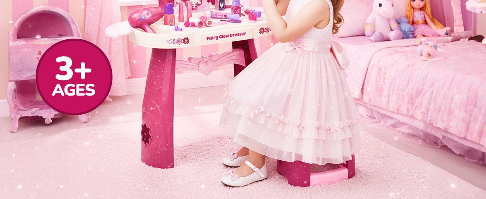 Kinderplay Schminktisch Kinder mit Licht und Sound – Frisiertisch mit Hocker, Spiegel und 32 Zubehörteilen – Kosmetiktisch Spielzeug für Mädchen ab 3