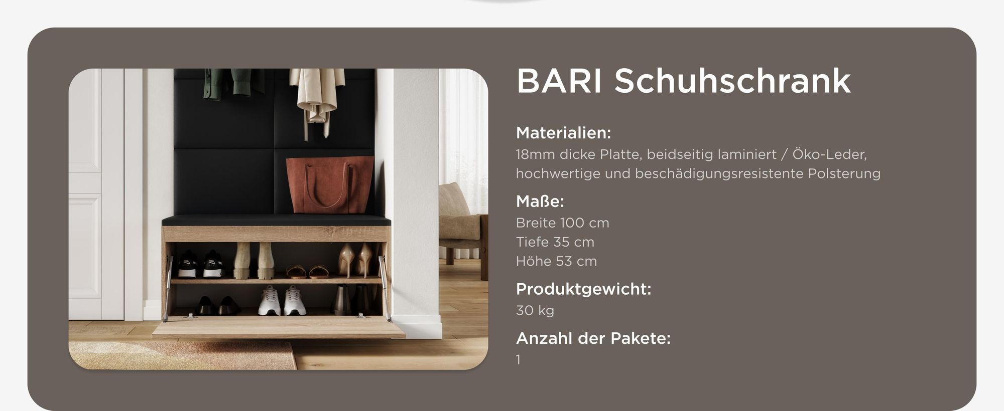 PLATAN ROOM Schuhschrank mit Sitzfläche 100 x 53 x 35 cm Schuhbank KASCHMIR / SCHWARZ aufklappbar Sitzkommode