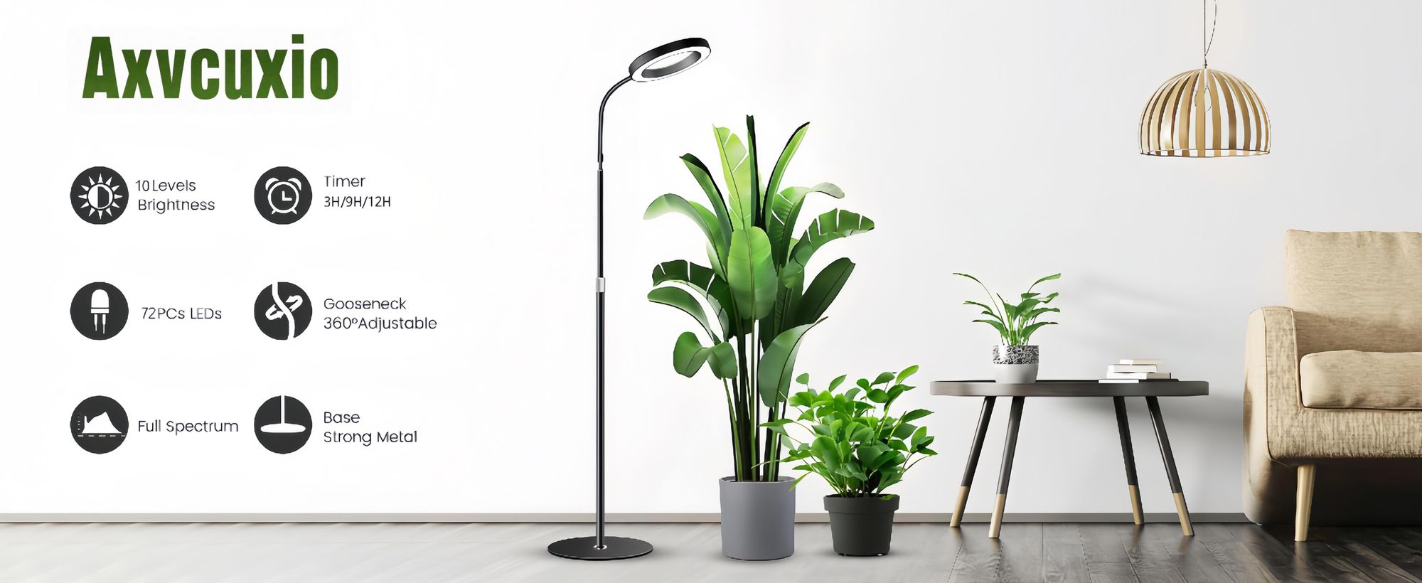 LED Pflanzenlampe Vollspektrum,72 LEDs,58-170cm Verstellbarem Stab,3 Beleuchtungsmodi,10 Helligkeitsstufen,Timer 3/9/12H,360°Winkelverstellung,Dimmbar