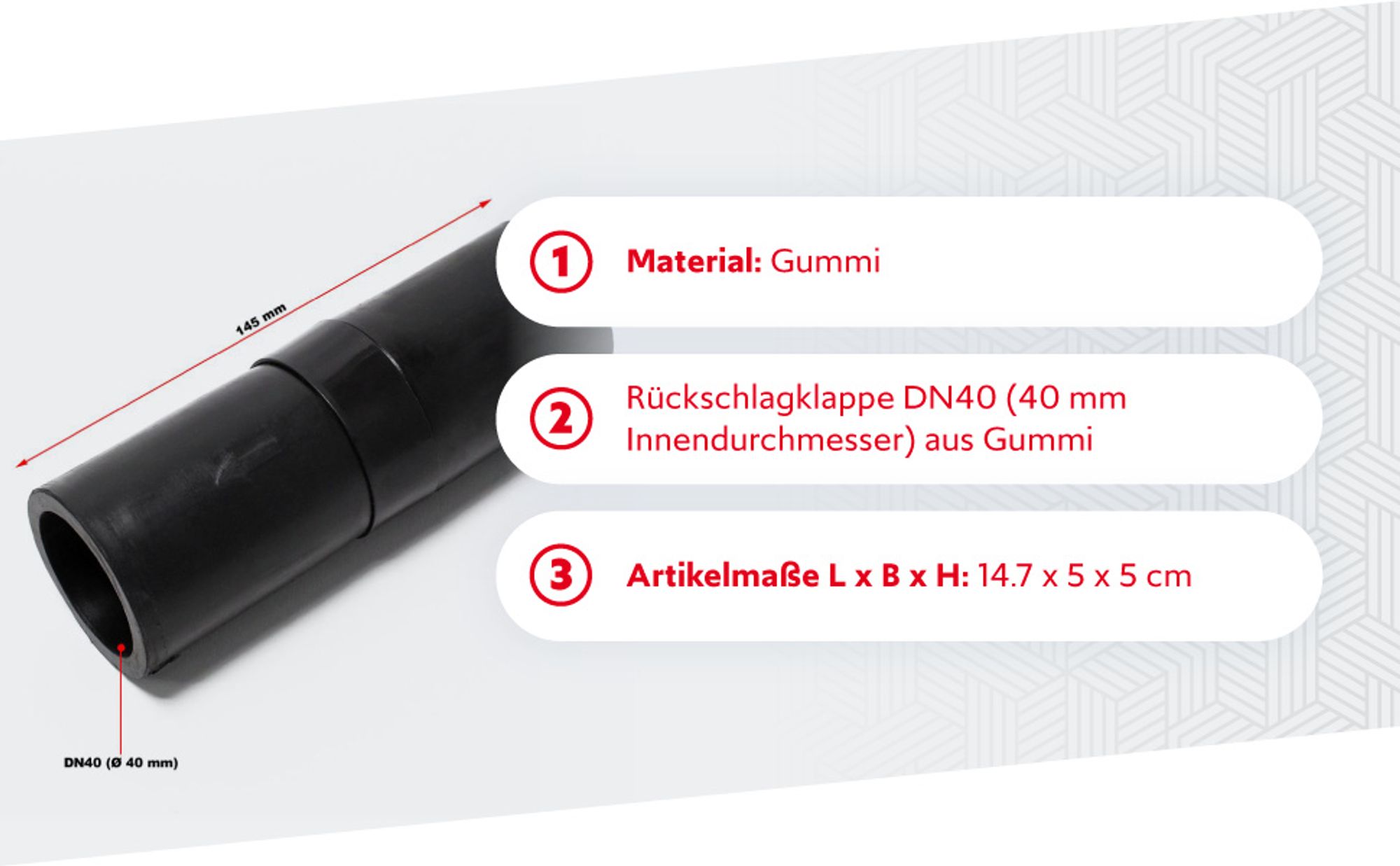 Wiltec Rückschlagventil für 3/1 Kleinhebeanlage 600 W, Rückschlagklappe DN40 mit 40 mm Innendurchmesser, Ersatzteil aus Gummi für Hebeanlagen