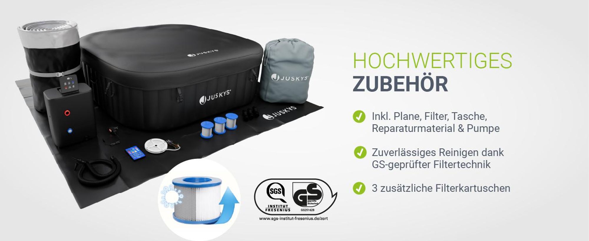 Juskys® Whirlpool SpaLuxe inkl. LED-Beleuchtung Schwarz/Weiß - 3000W, 130 Düsen, aufblasbar