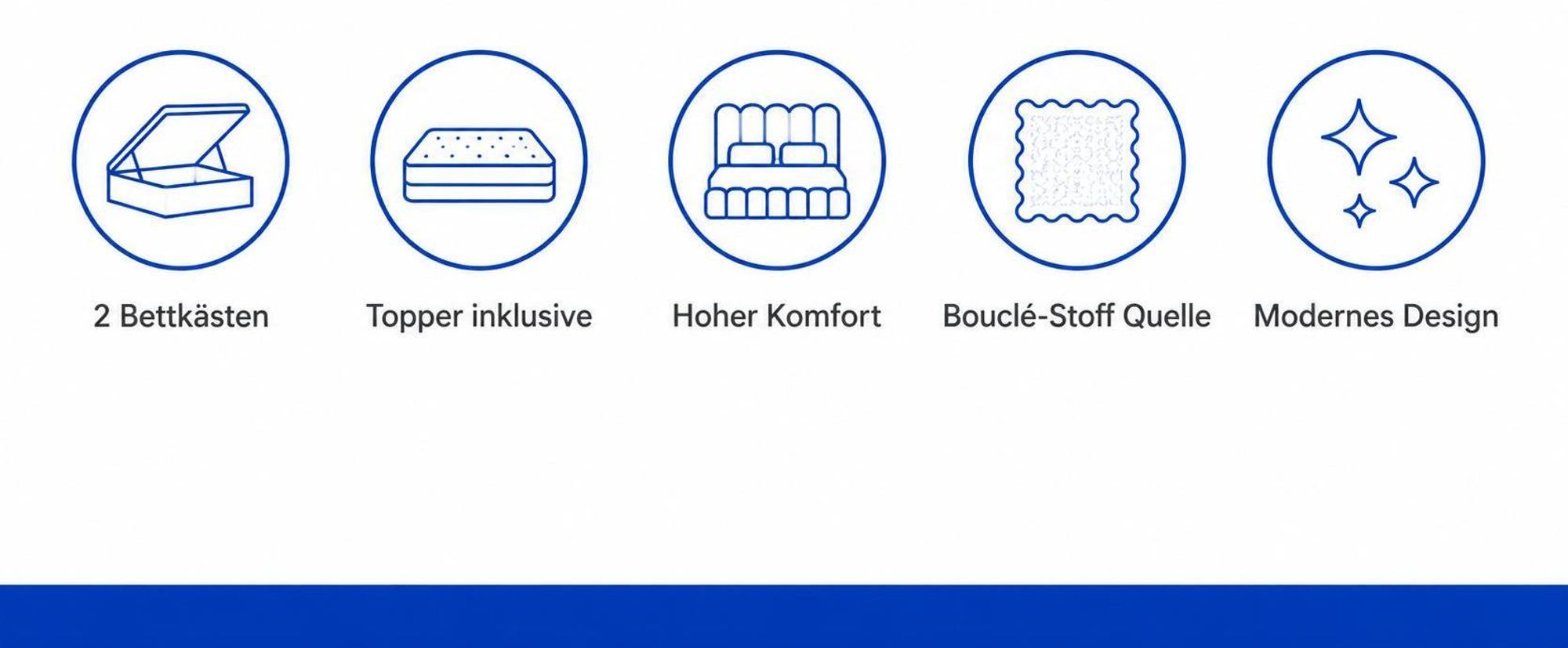 CUDDLE Bett mit weichem Bouclé-Stoff, Topper und Bettkasten