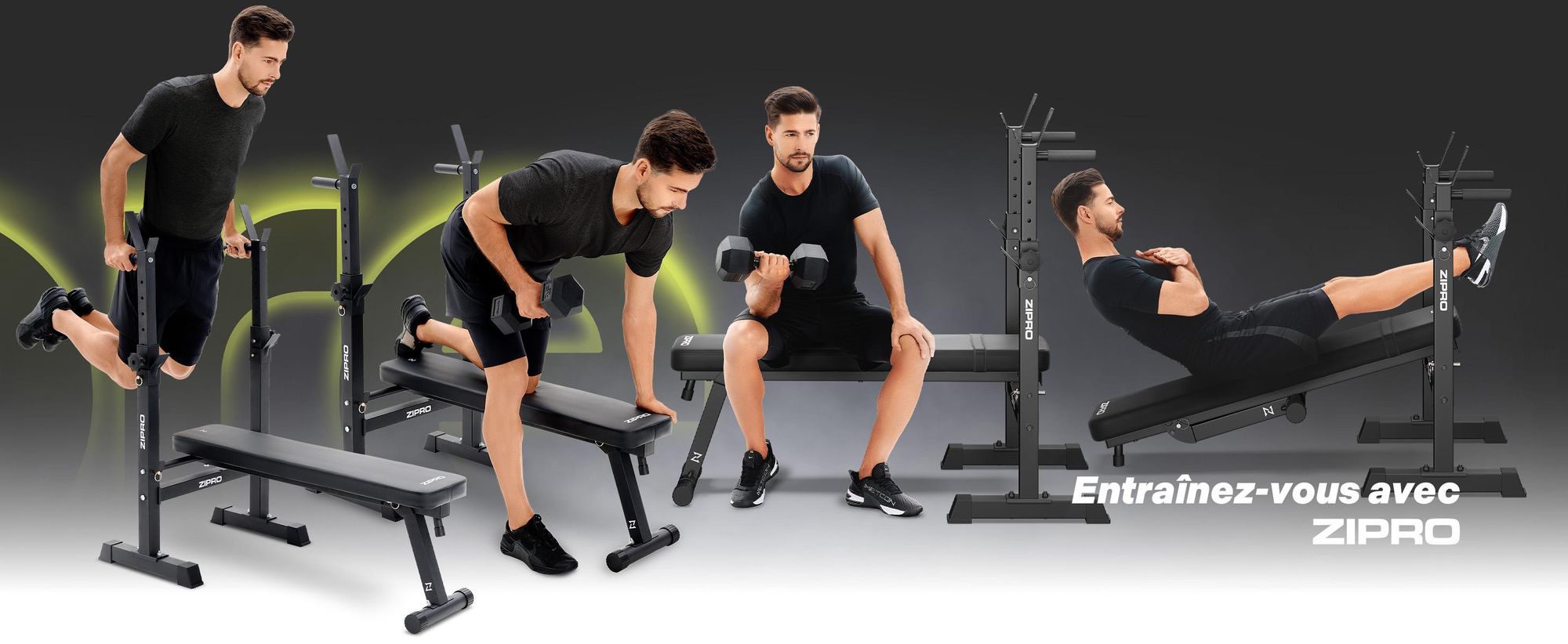 Banc de musculation Zipro avec support pour haltères Core – Banc de musculation pliable pour développé couché Banc plat avec barres de dip Capacité de charge jusqu'à 230 kg Peu encombrant