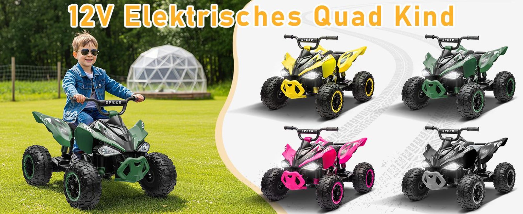 FCH Kinder Quad Elektro 12V 7Ah ATV, Musik, MP3, LED-Scheinwerfer Elektro-Quad für Kinder 3-6 Jahre Grün