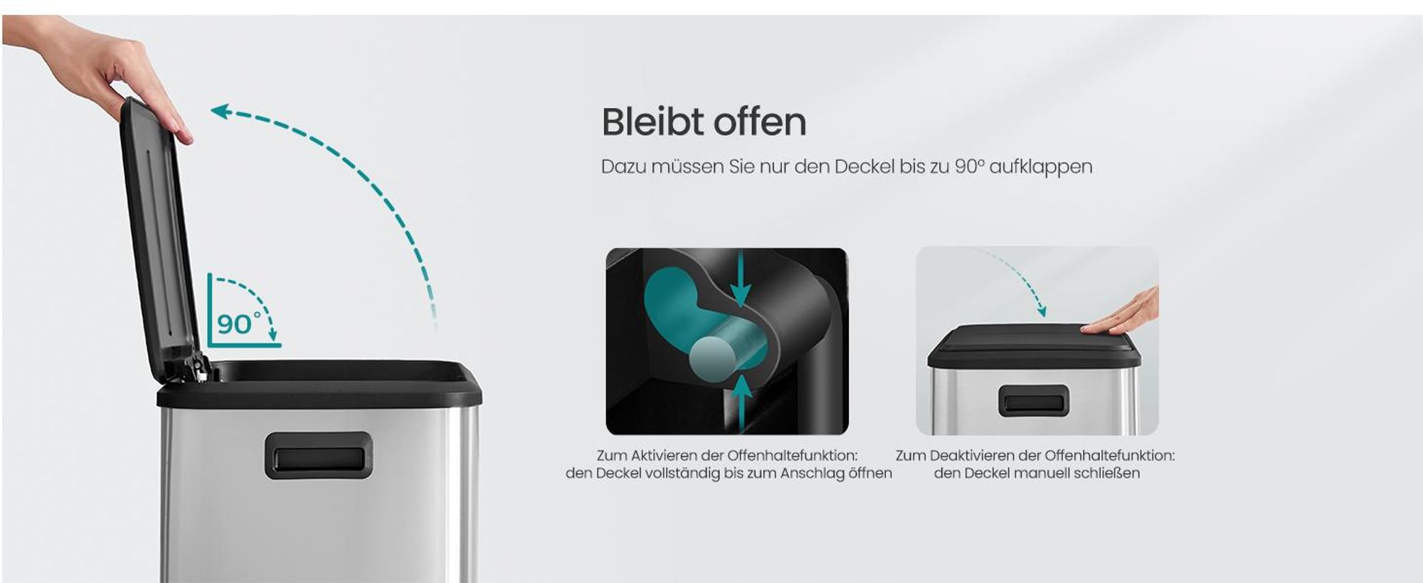 SONGMICS Mülleimer Küche, Mülltrennsystem 2x15L, 2 Fächer,Stahl,Softclose-Deckel