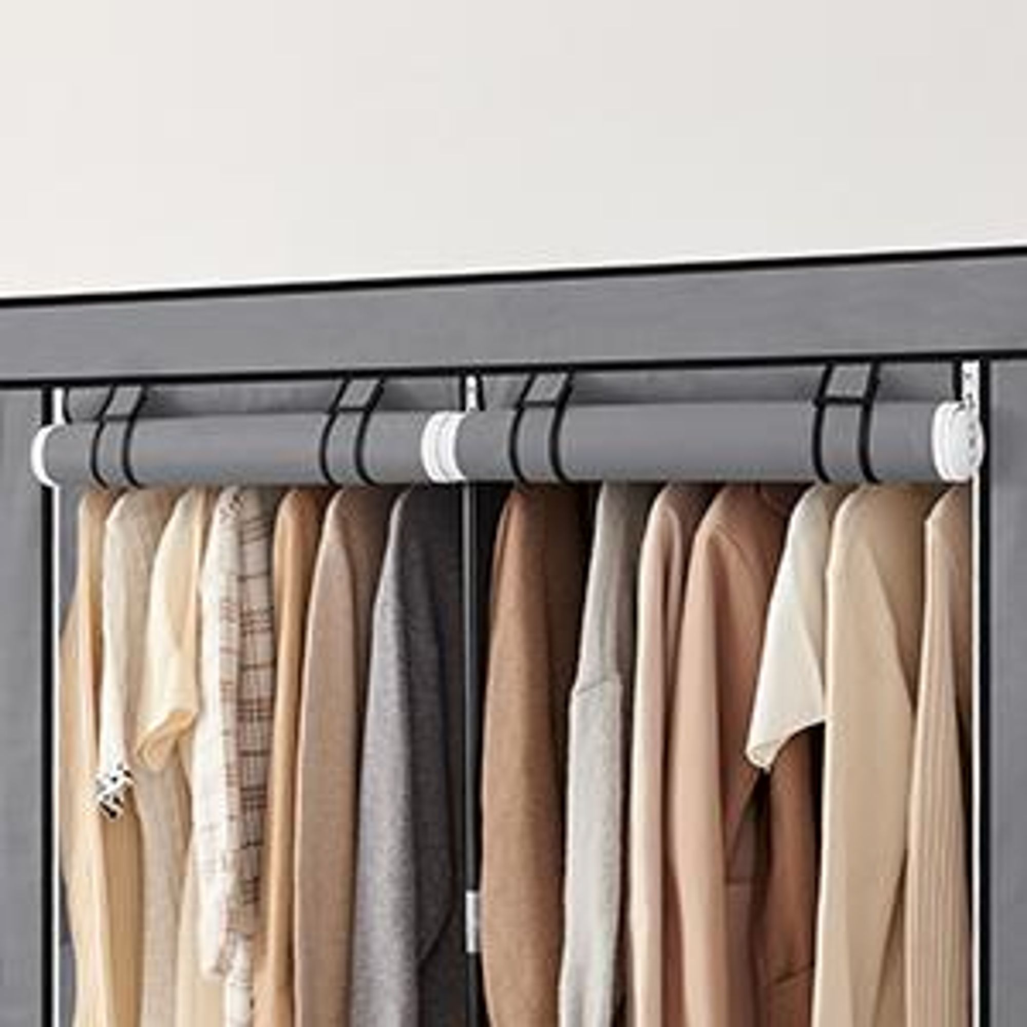 SONGMICS Stoffschrank, Kleiderschrank, 2 Hängefächer, mit Ablagen, 4 Seitentaschen, grau