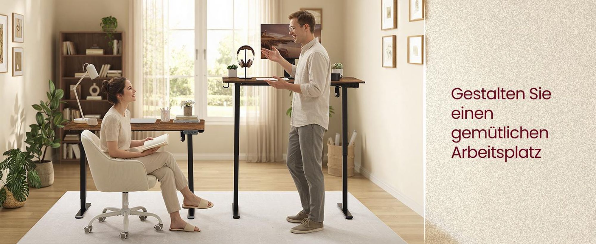 VASAGLE Elektrisch verstellbarer Stehtisch, Memory-Funktion mit 4 Höhen, Schreibtisch für Home Office, 140 x 60 cm, braun