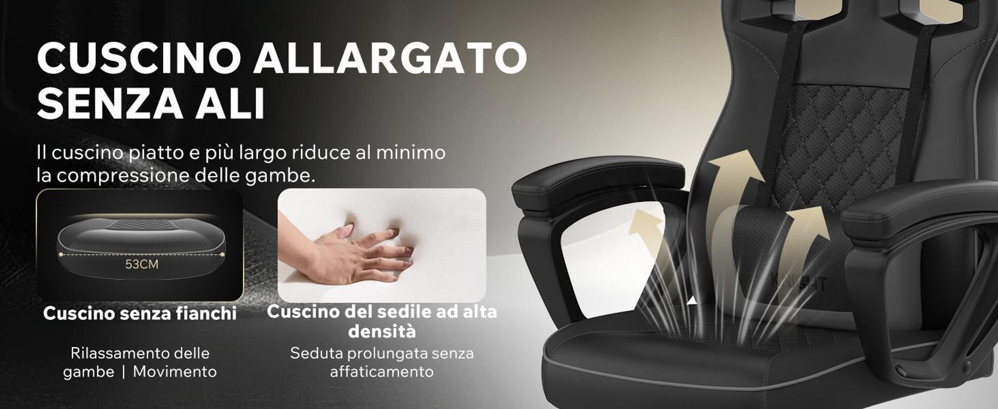 SENSE7 Knight Sedia da gioco ergonomica nera - Sedia da scrivania per PC Sedia da gaming Sedia da corsa per computer Gamer Ufficio Funzione oscillante fino a 120 kg