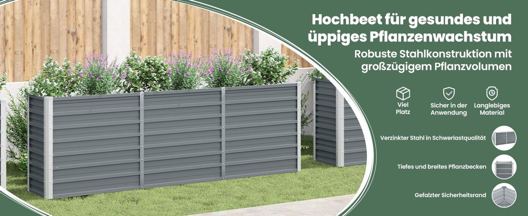 vidaXL Hochbeet Verzinkter Stahl 240x40x77 cm Grau