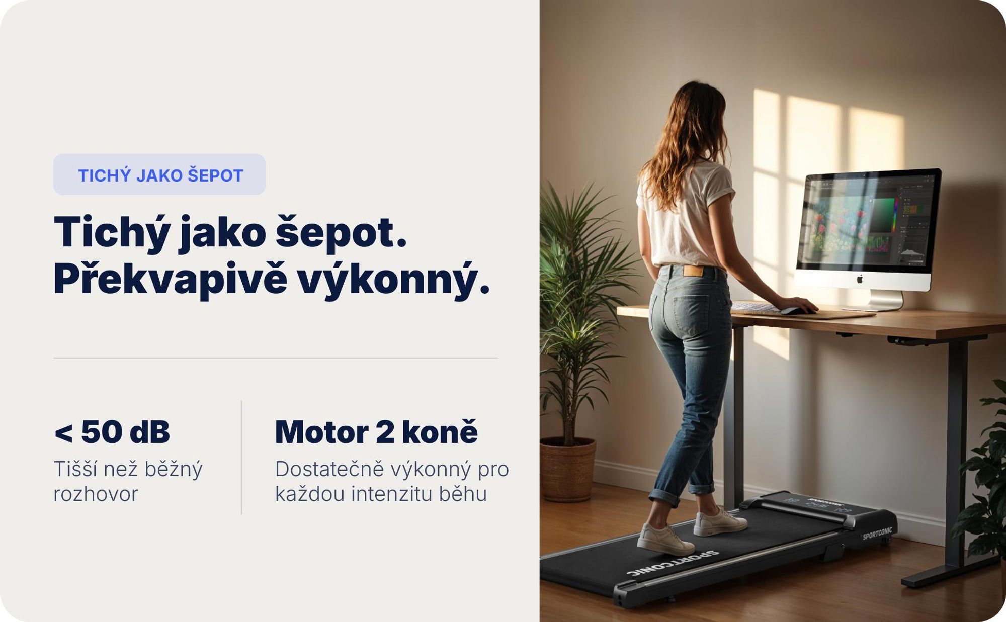 Sportconic Walking Pad chodící pás pro domácnost & kancelář – tichý, s 6 % sklonem, úsporný, LED displej