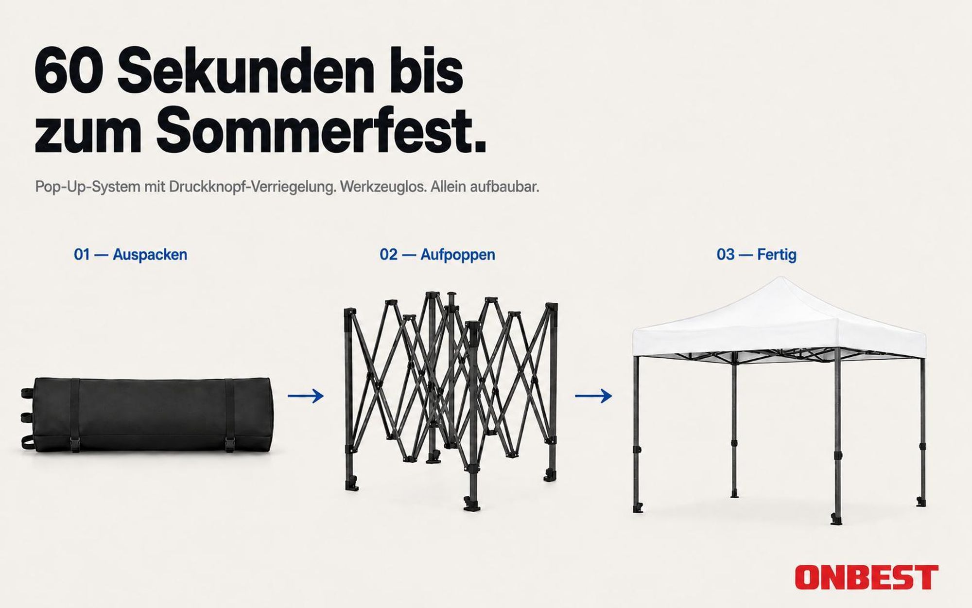 ONBEST Pavillon 3x3 | Wasserdicht | faltbar | Grau | mit Sandsäcke | Heringe | Seile | UV50+ | Premium