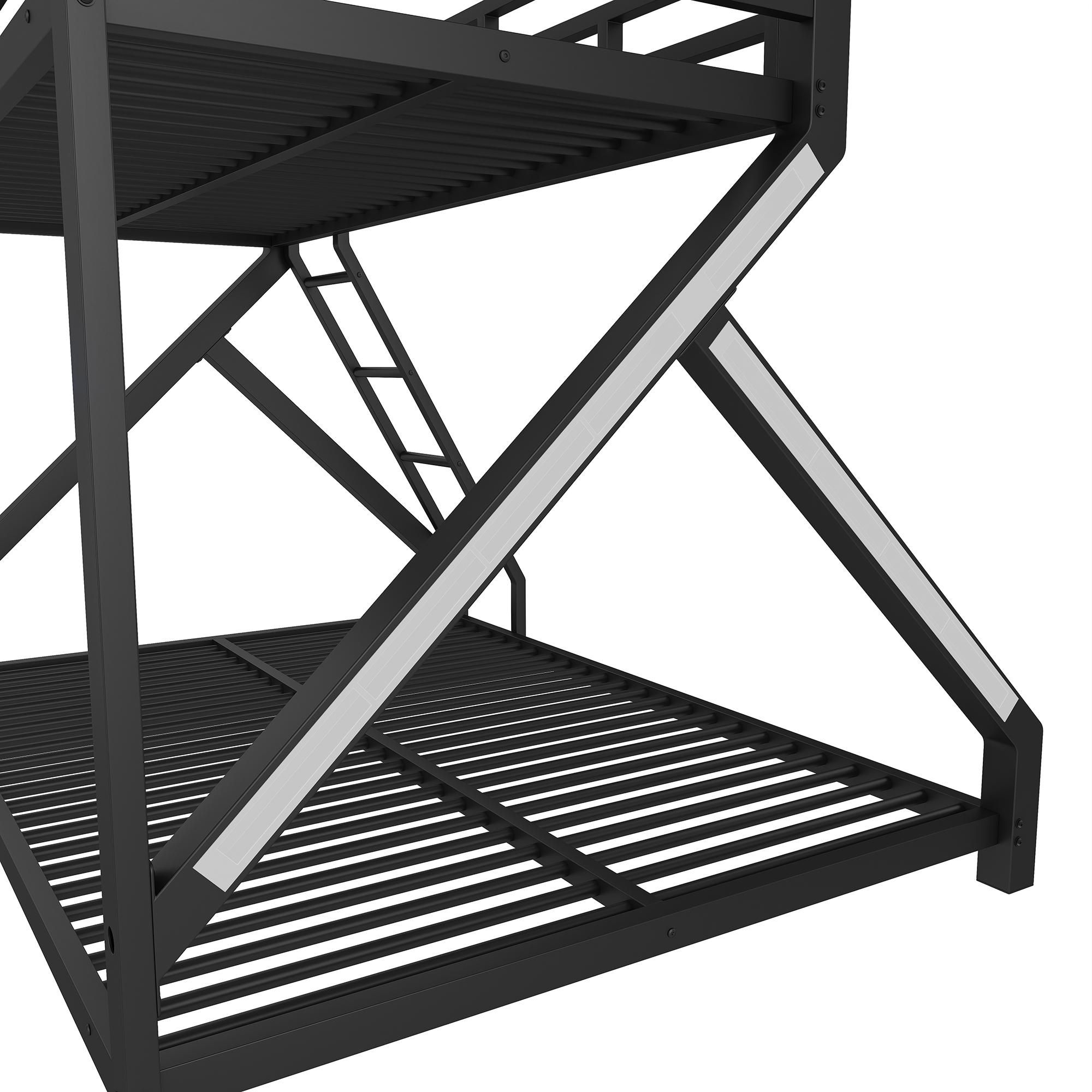 Merax Etagenbett 90x200cm und 140x200cm, Kinderbett aus Metall, LED-Lichtleiste, Sicherheitsgeländer, Leiter, Stockbett, Jugendbett, Schwarz