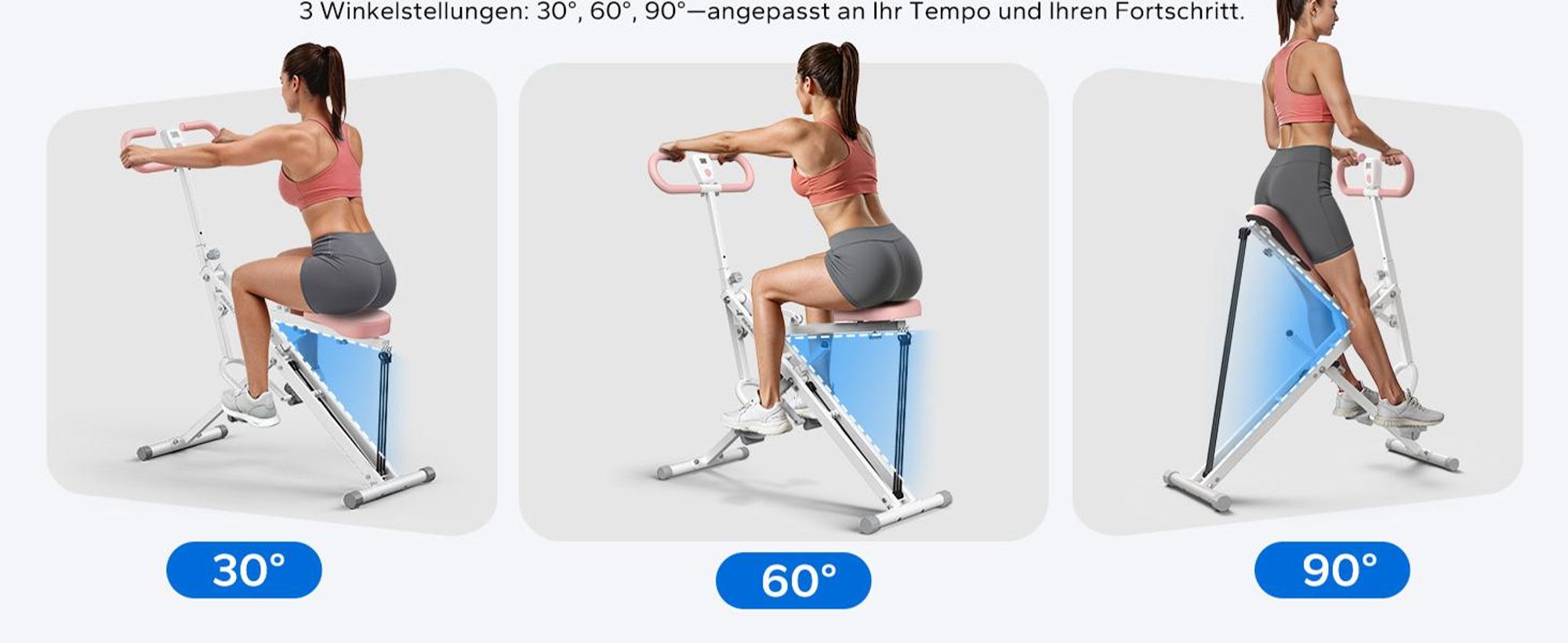 Multifunktionaler Ganzkörpertrainer – Bauch- & Rückentrainer mit 3 Widerstandsbändern, klappbar, LCD-Display, verstellbarer Sitz & Lenker, bis 158 kg