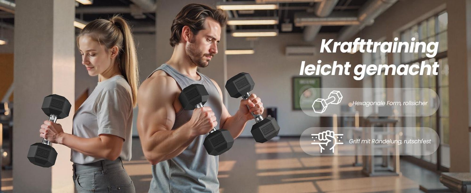 SONGMICS Kurzhanteln 2er Set Sechseckig Rutschfest für Krafttraining 2 x 7,5 kg Schwarz
