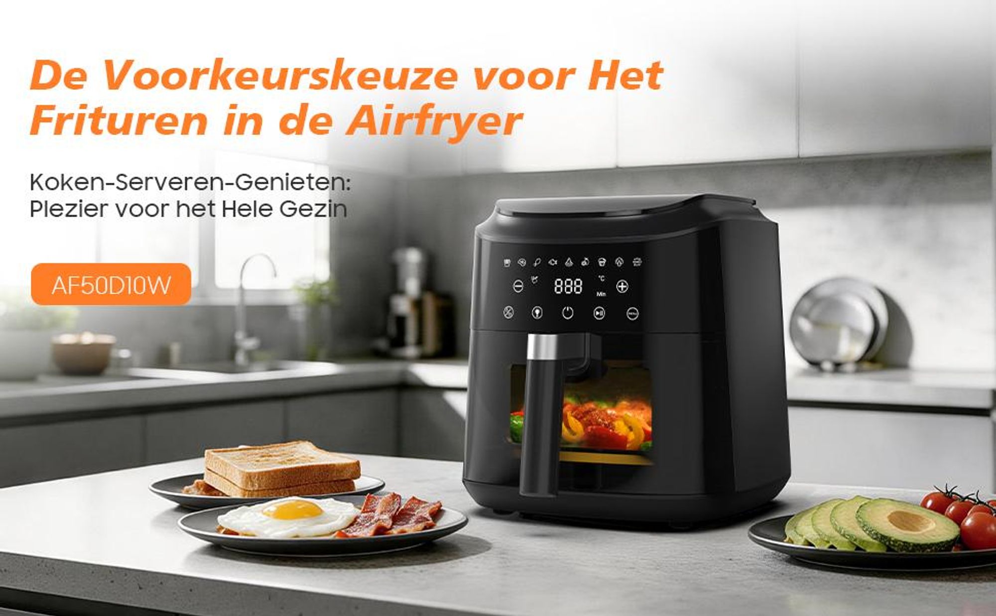 Heteluchtfriteuse 6L Airfryer, 9 programma's, 40–200 °C, warmhoudfunctie, kijkvenster, antiaanbaklaag, 1650 W, Zwart