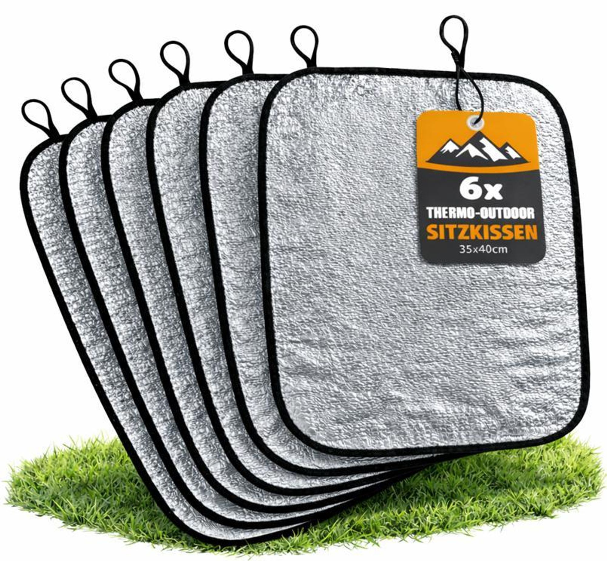 6x Thermo Outdoor Sitzkissen – Isolierend, & Ultraleicht – Sitzunterlage, Sitzkissen, Reisekissen für Camping, Stadion, Picknick & Festival – 35x40cm
