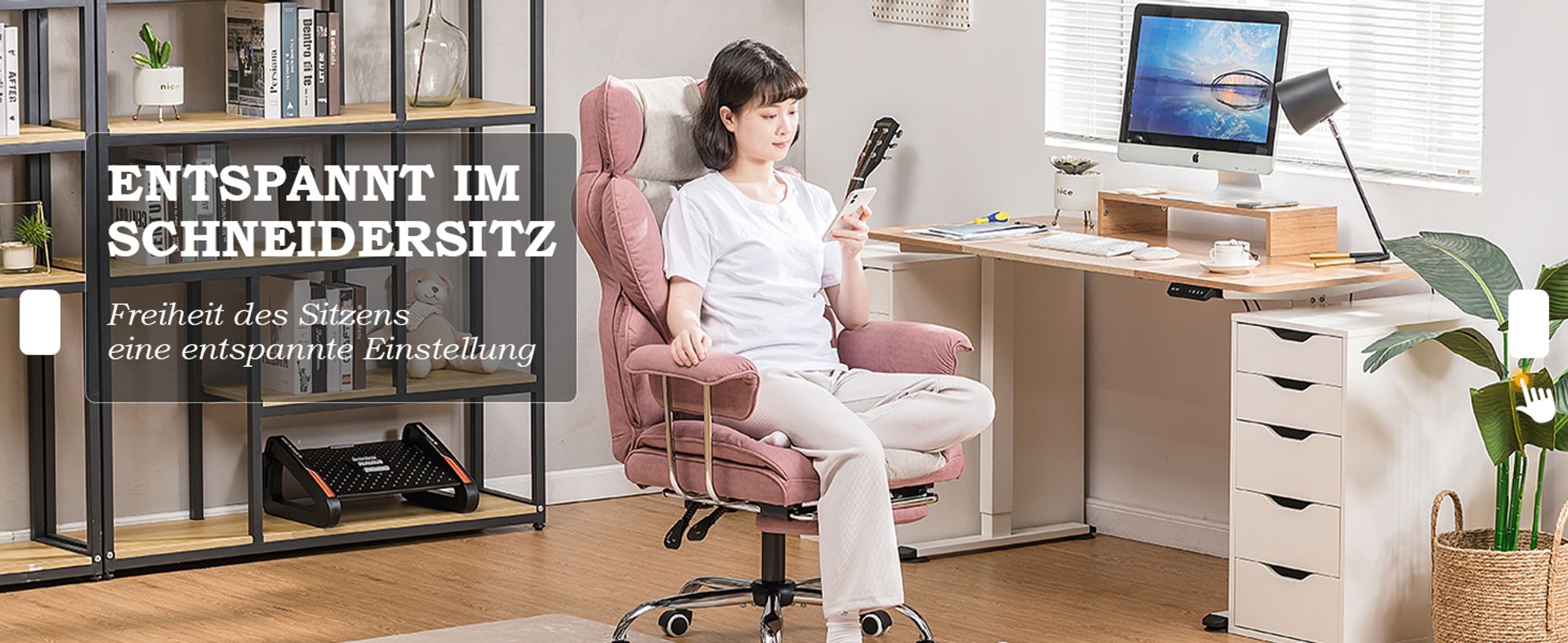 COMHOMA Bürostuhl Gaming Stuhl, Gamer Stuhl, Ergonomischer Bürostuhl Stoffoberfläche mit Fußstütze, höhenverstellbar, Schreibtischstuhl, Chefsessel, rosa-stoff