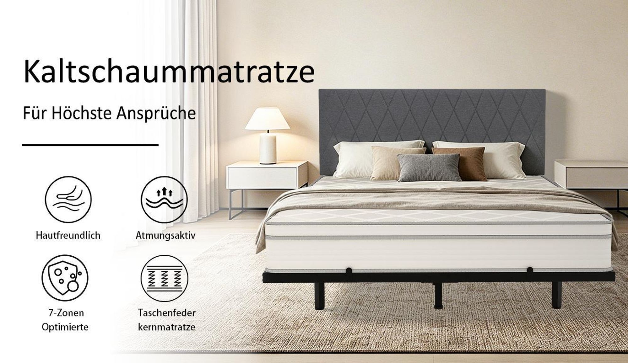 Matratze 140x200 cm, Höhe 25cm,7-Zonen Federkernmatratze , H4, Taschenfederkernmatratze, Premium Taschenfederkern,Matratzen mit Komfortschaum
