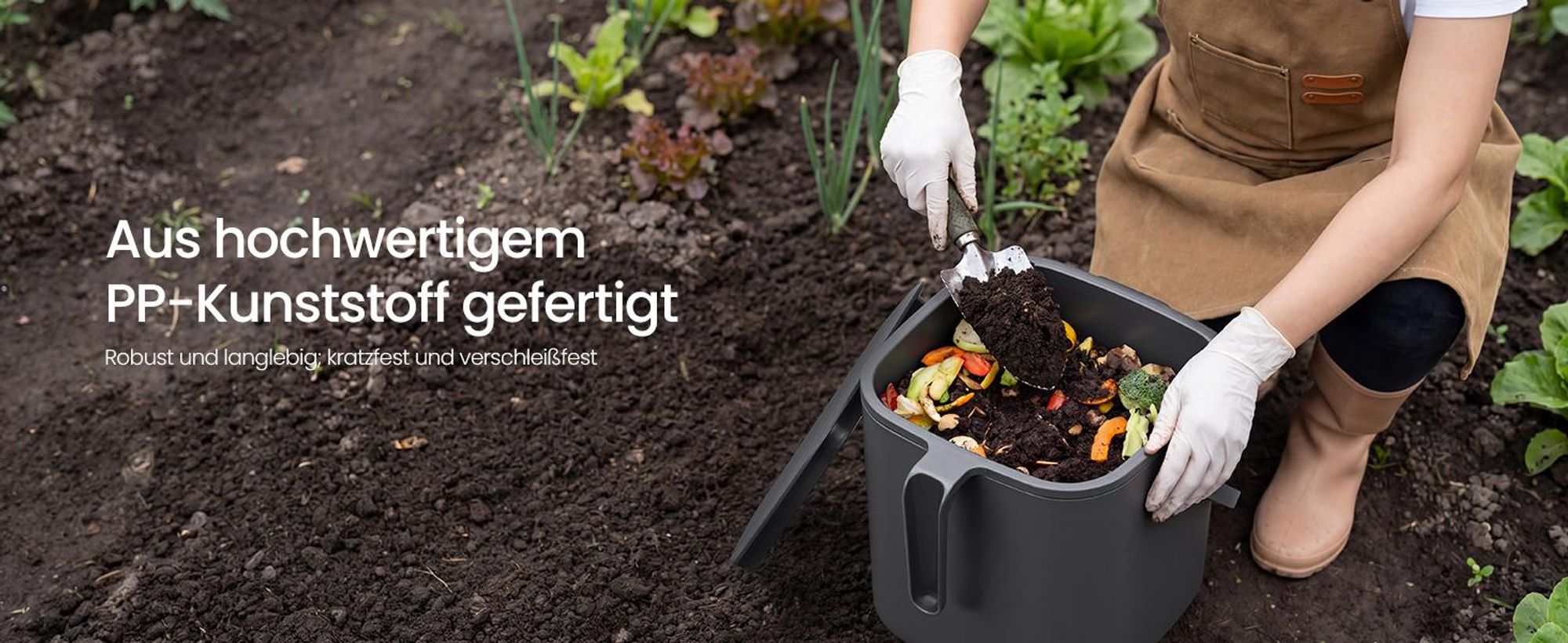 SONGMICS Geruchsdichter Komposteimer für die Küche, Biomülleimer mit Deckel und Griff, 4 L, 24 x 20 x 19,5 cm, Grau