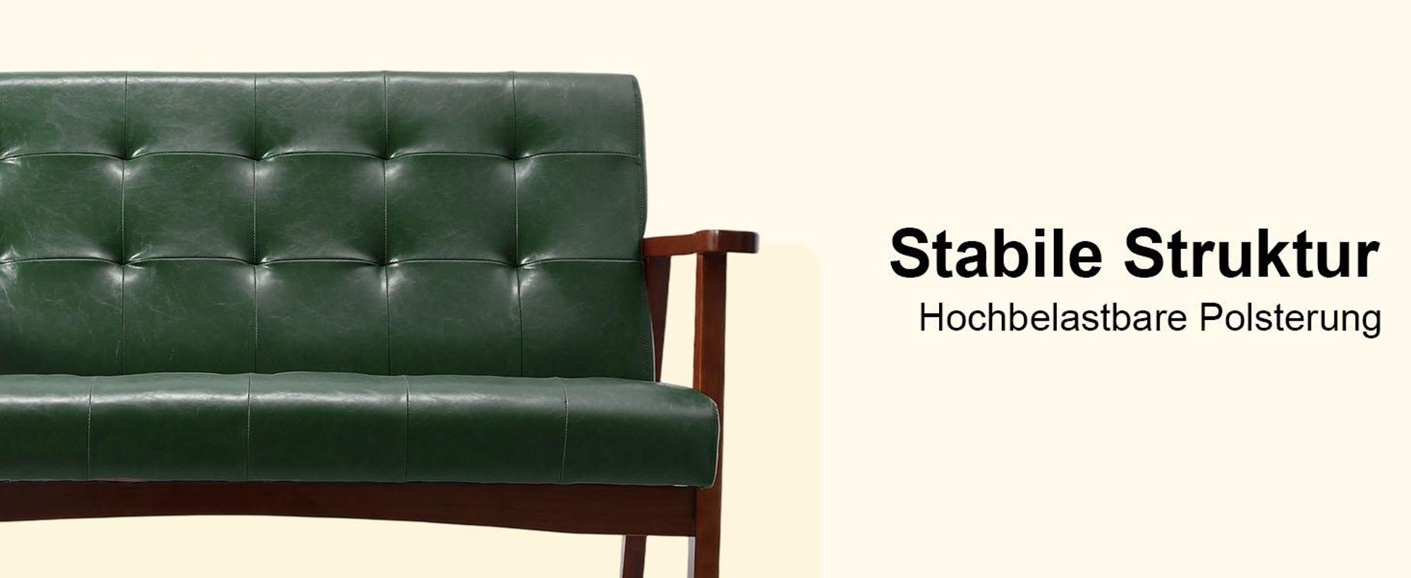2-Sitzer skandinavisches Sofa aus Kunstleder, mit Armlehnen, Massivholzrahmen, für Wohnzimmer/Schlafzimmer/Büro, Traglast 240 kg, 124×74×75 cm, Dunkel
