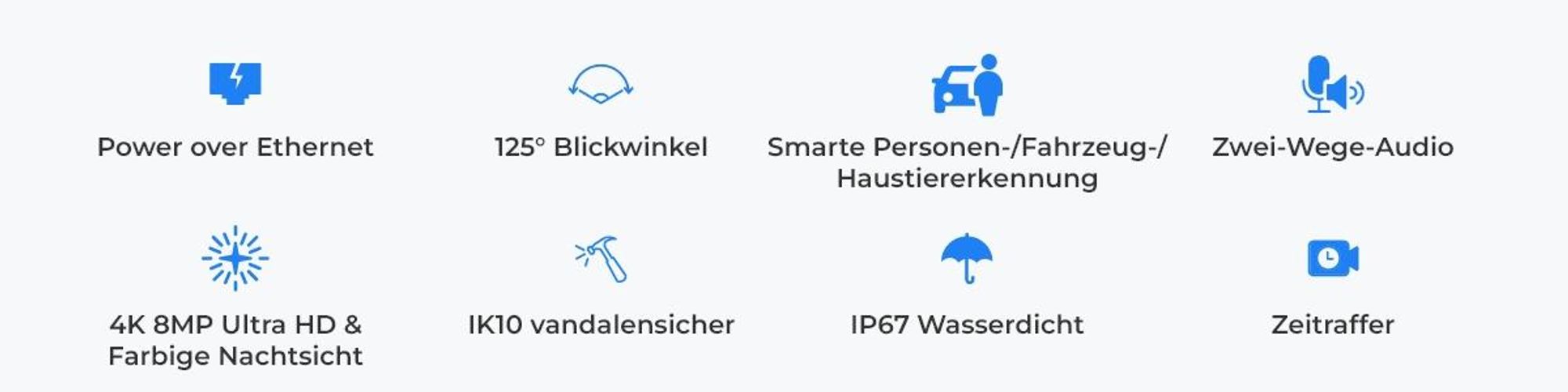 Reolink RLC-840A, 4K 8MP IK10 Vandalenschutz PoE Überwachungskamera, 125° Sichtwinkel, Farbnachtsicht, Smarte Erkennung, 2-Wege-Audio, IP67, Sirene