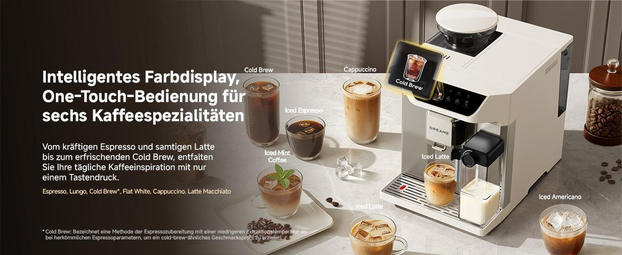 Dreame Ecceluxe™ Master FCM60 Espressomaschine,Intelligentes Mahlwerk,19 Bar,6 Getränke,92 °C Extraktion,abnehmbare Brüheinheit,Selbstreinigend,Creme