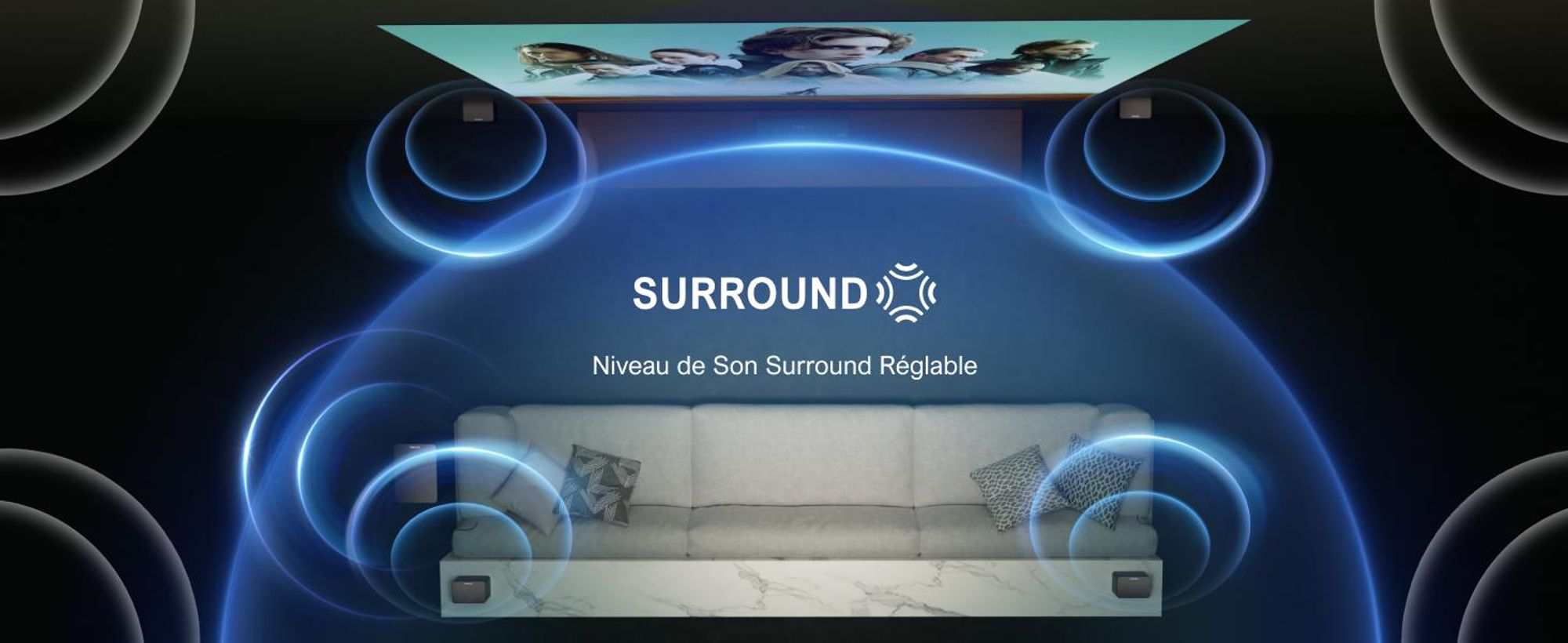 ULTIMEA 7.1 Virtual Surround Sound System pour TV, puissance de crête 410W, barre de son avec caisson de basses réglable et boîte surround, contrôle APP