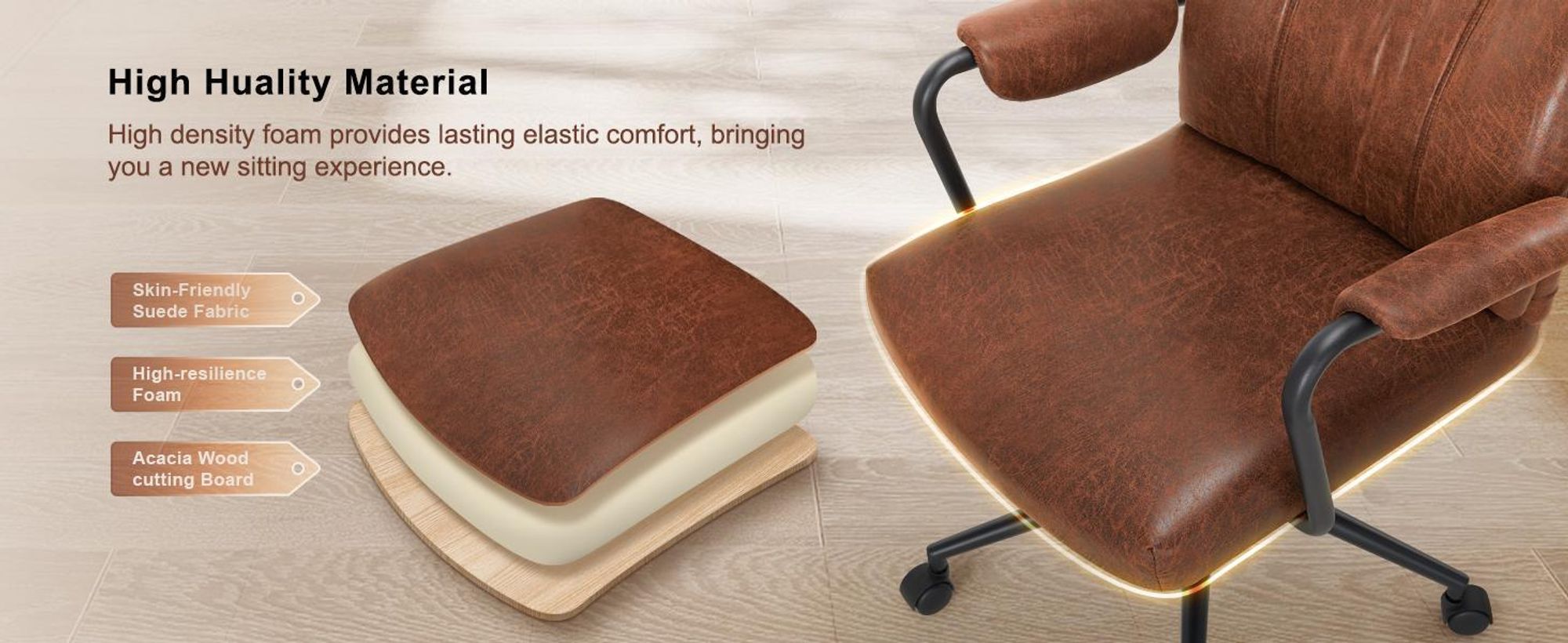 IWMH Kunstleder Chefsessel, Ergonomisch Bürostuhl, Retro Drehstuhl mit Lendenstützte, Homeoffice Schreibtischstuhl für Büro Arbeitszimmer Gaming - Braun