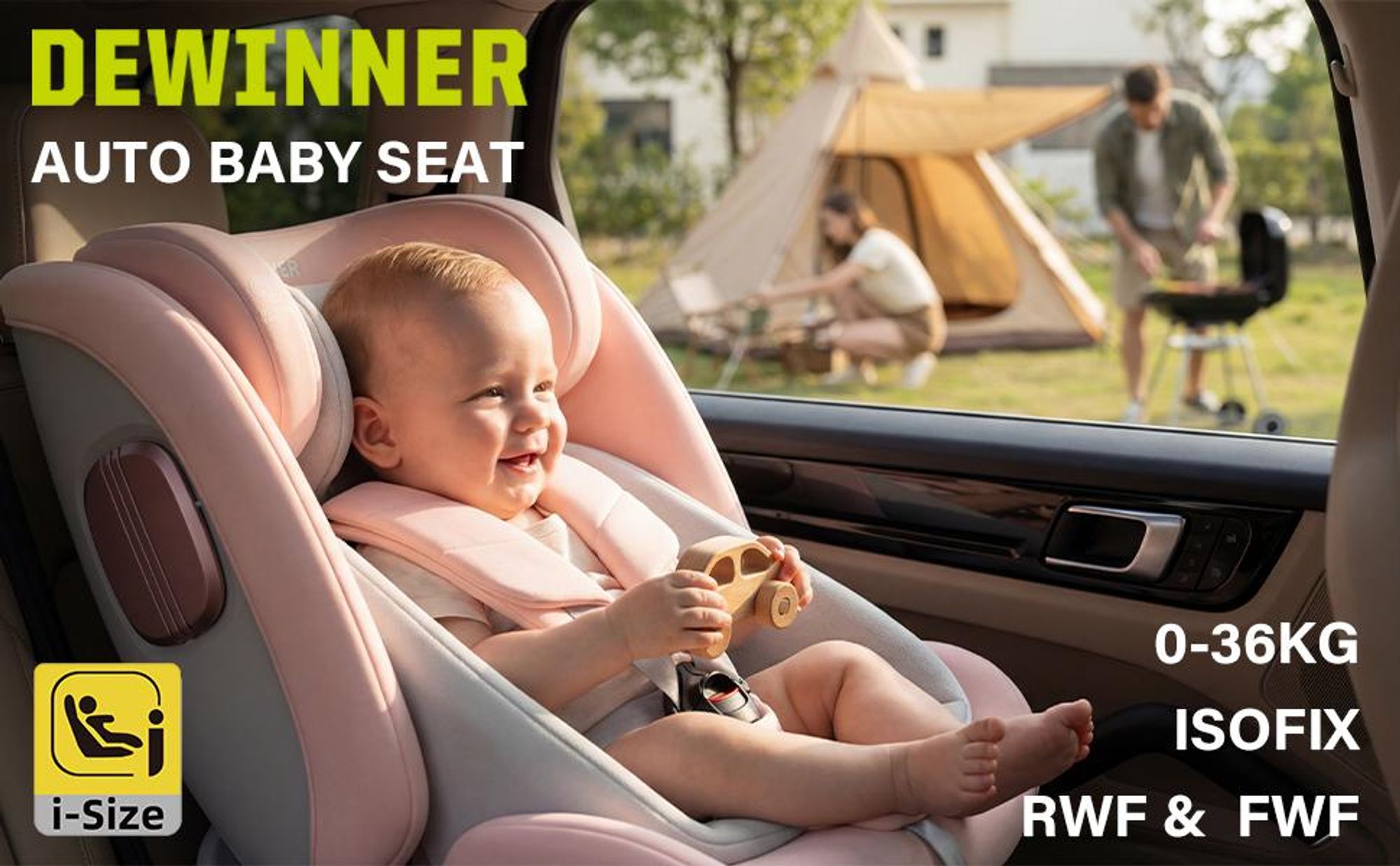 DEWINNER Kindersitz 360°Drehbar, Kinderautositz I-Size, Gruppe 0+/1/2/3 für Autos mit ISOFIX, Reboarder ab Geburt -12 Jahre (40-150 cm), 0-36 kg, PINK