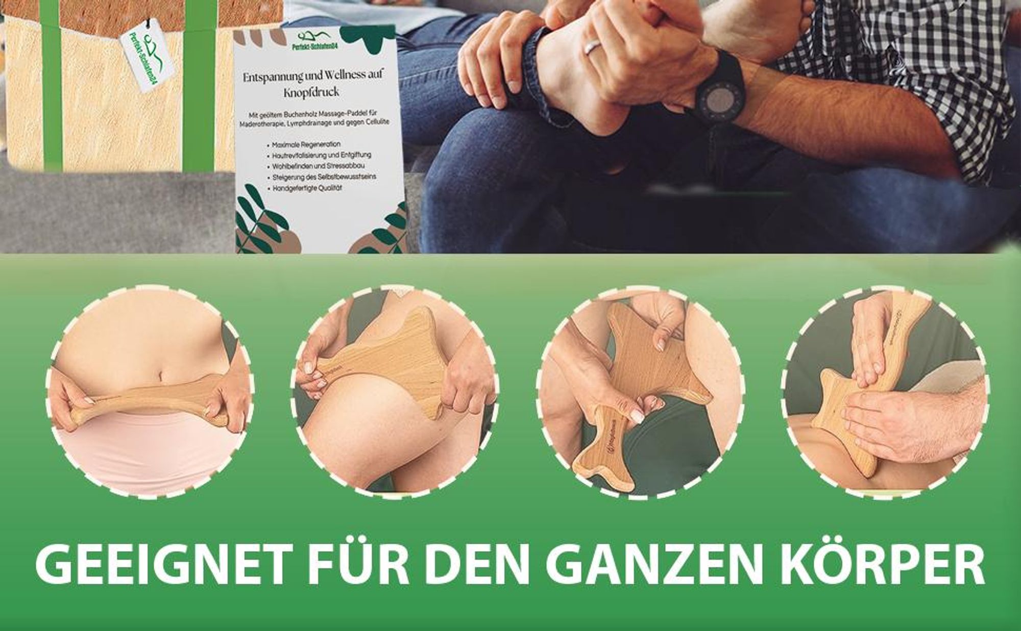 Perfekt-Schlafen24® 11-in-1 Massagegerät Set – Ganzkörper-Massagetool aus Holz, Anti-Cellulite & Wellness-Massage für Rücken, Nacken, Beine & Arme
