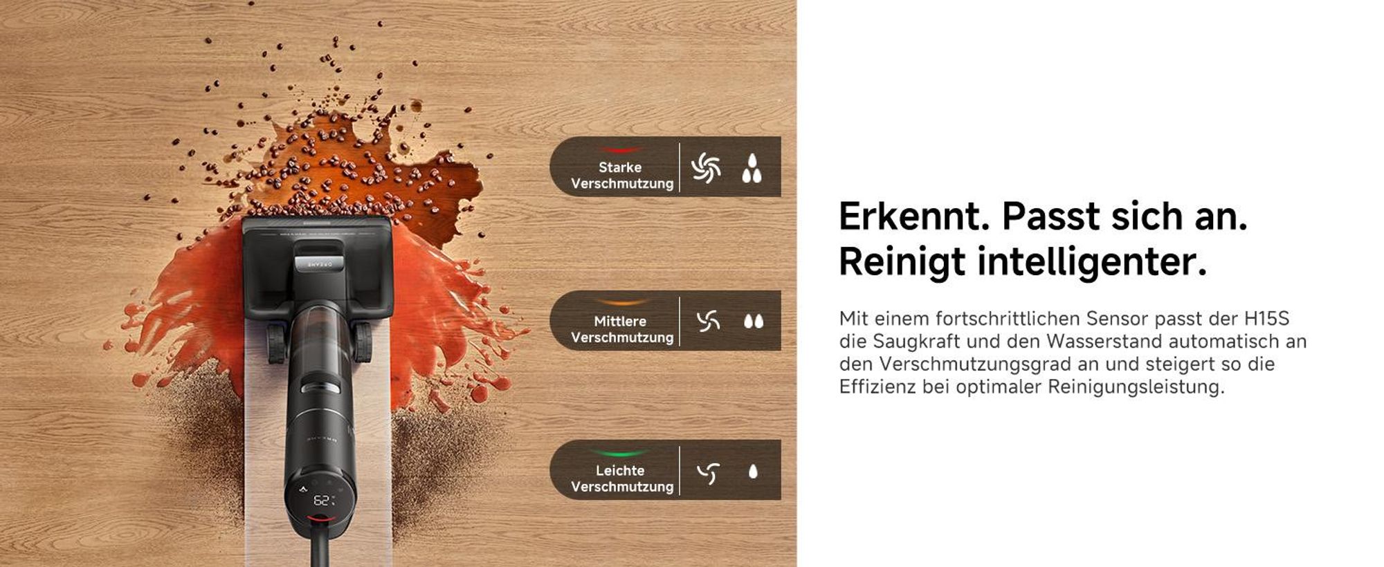 Dreame H15S Nass- und Trockensauger,3-fache Kantenreinigung,KI-Roboterarm,21000Pa Saugkraft,verhedderungsfrei,leise 90°C Trocknung,flaches 180°-Design
