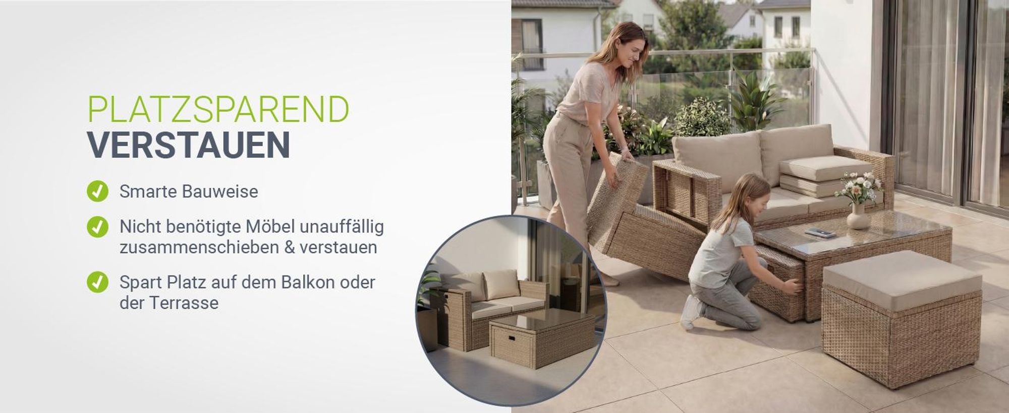 Juskys Polyrattan Gartenmöbel Set Salou - Lounge für 6 Personen, wetterfest - Creme