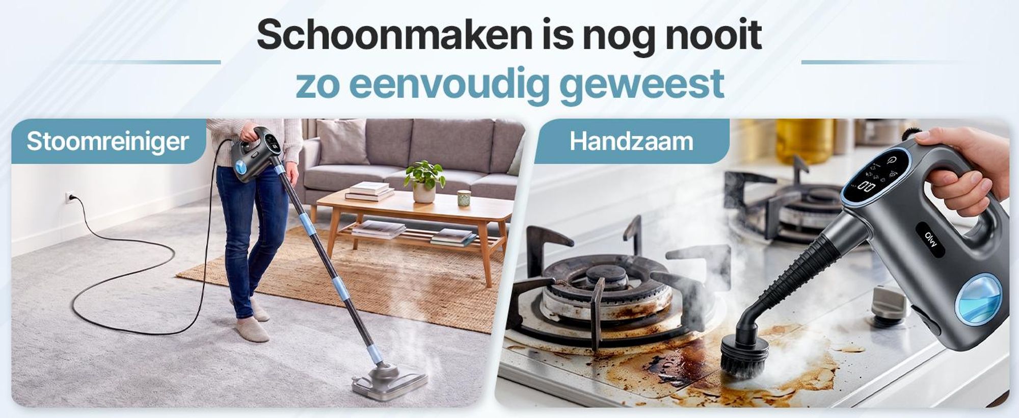 Olvy 14-in-1 stoomreiniger met dweilfunctie en touchscreen – 125 °C stoom – Handheld stoomreiniger voor tapijten, banken en harde vloeren – 5 meter kabel