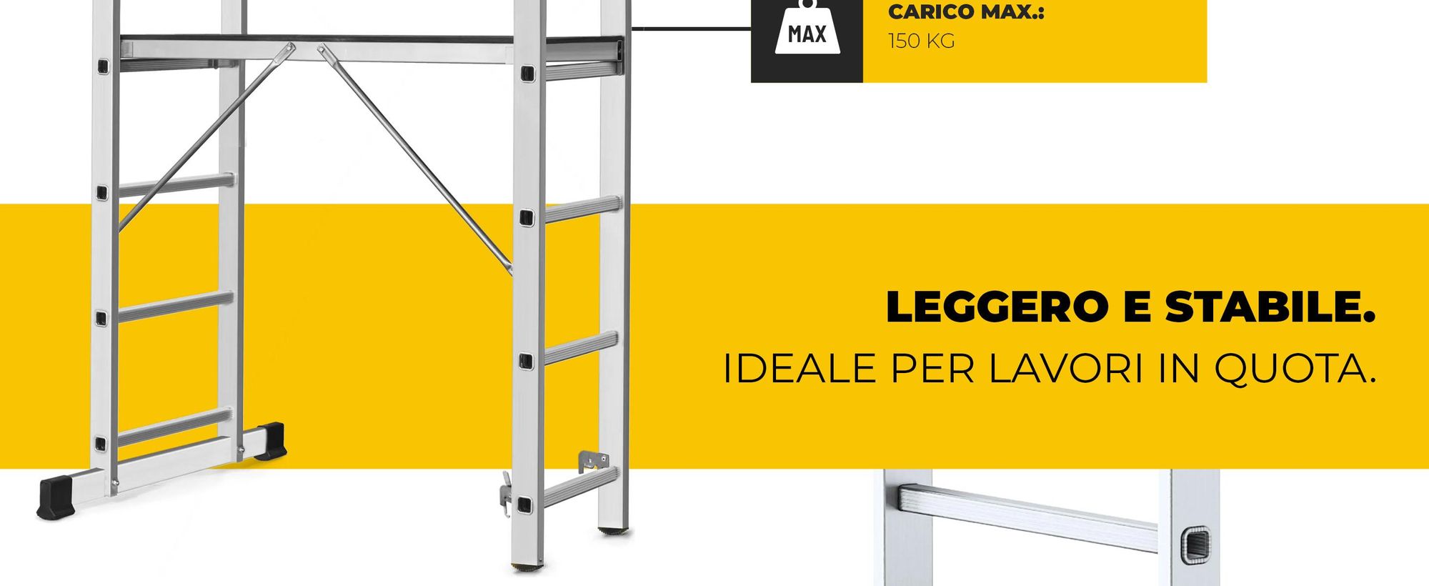 Drabest | scaffale in alluminio, impalcatura, scala multiuso, impalcatura a scala, 2x6, impalcatura con scala portata 150 kg, in alluminio