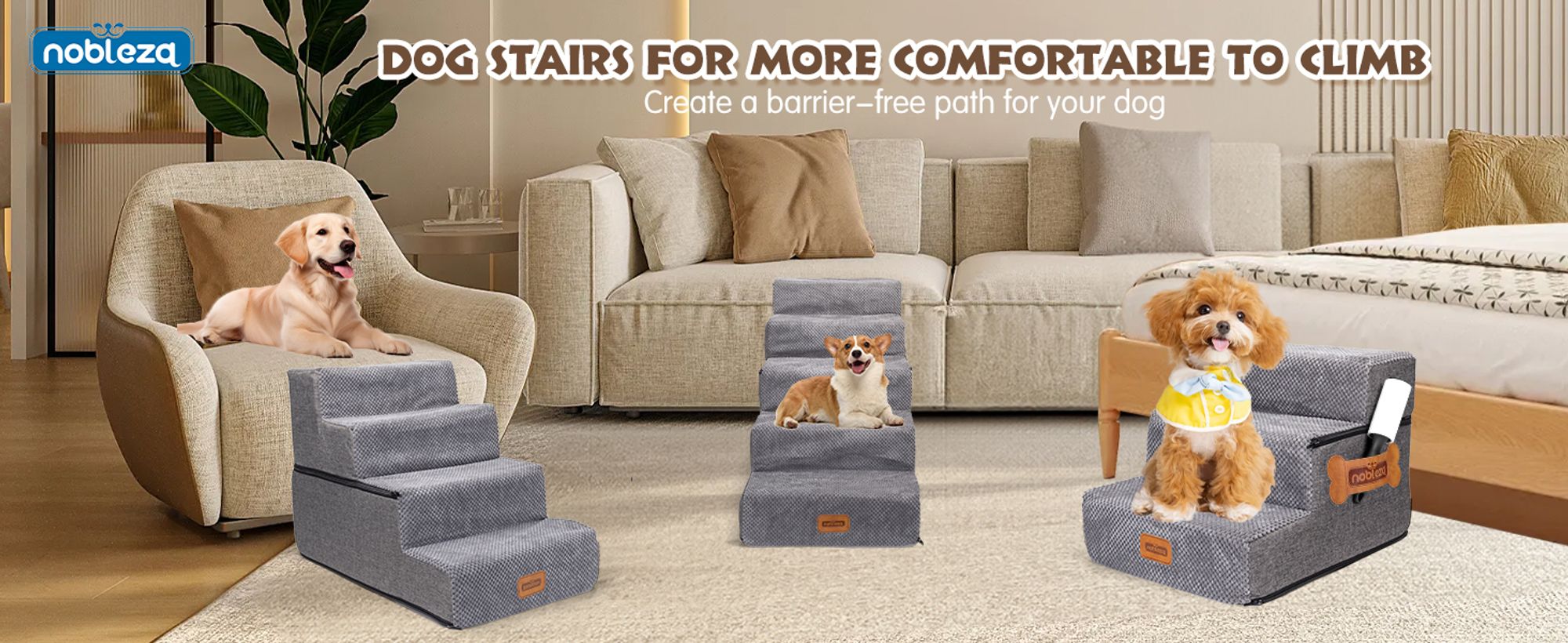 Nobleza Hundetreppe 4 Schichten Haustiertreppe , Rutschfest Katzentreppe, für Kleine Hunde Welpe Katzen aus Sofa Bett