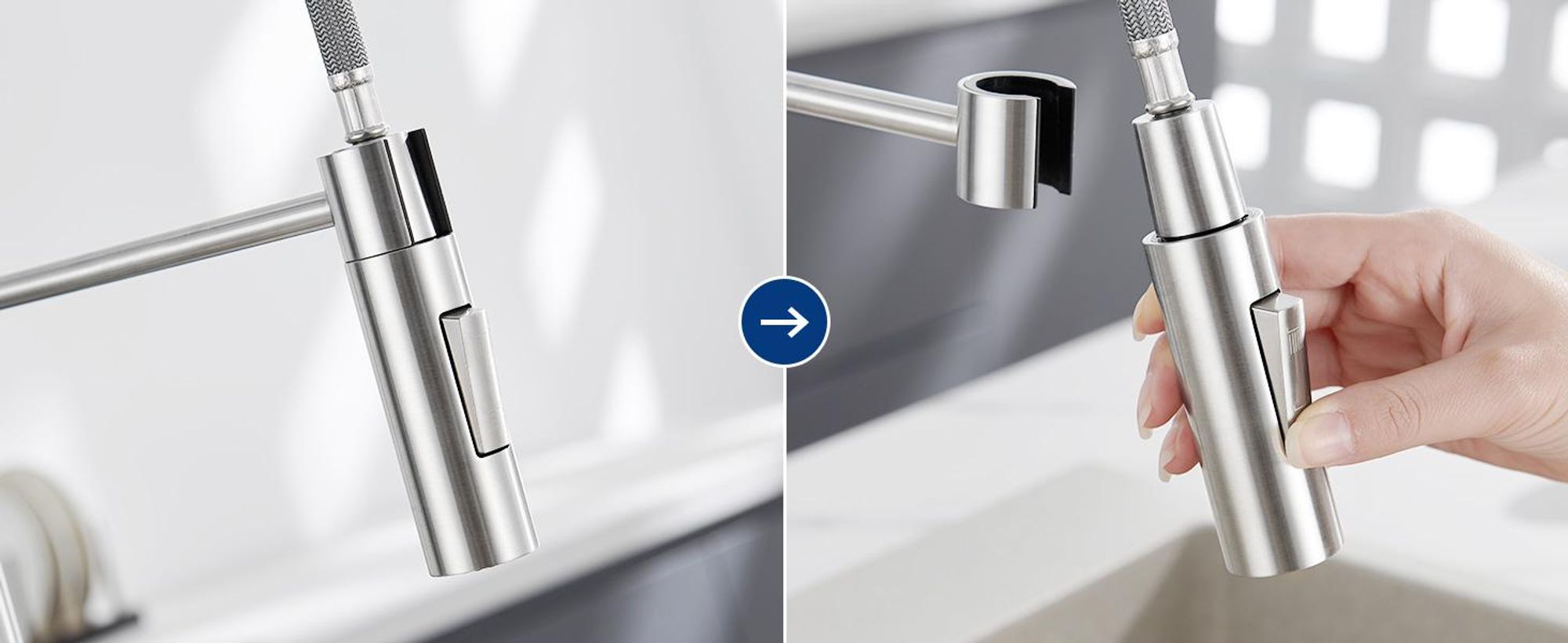Wasserhahn Küche Spiralfederarmatur, 2 Strahlarten Spültischarmatur Gebürstet, 360° Drehbar 304 Edelstahl Küchenarmatur Cecipa, Einhandmischer