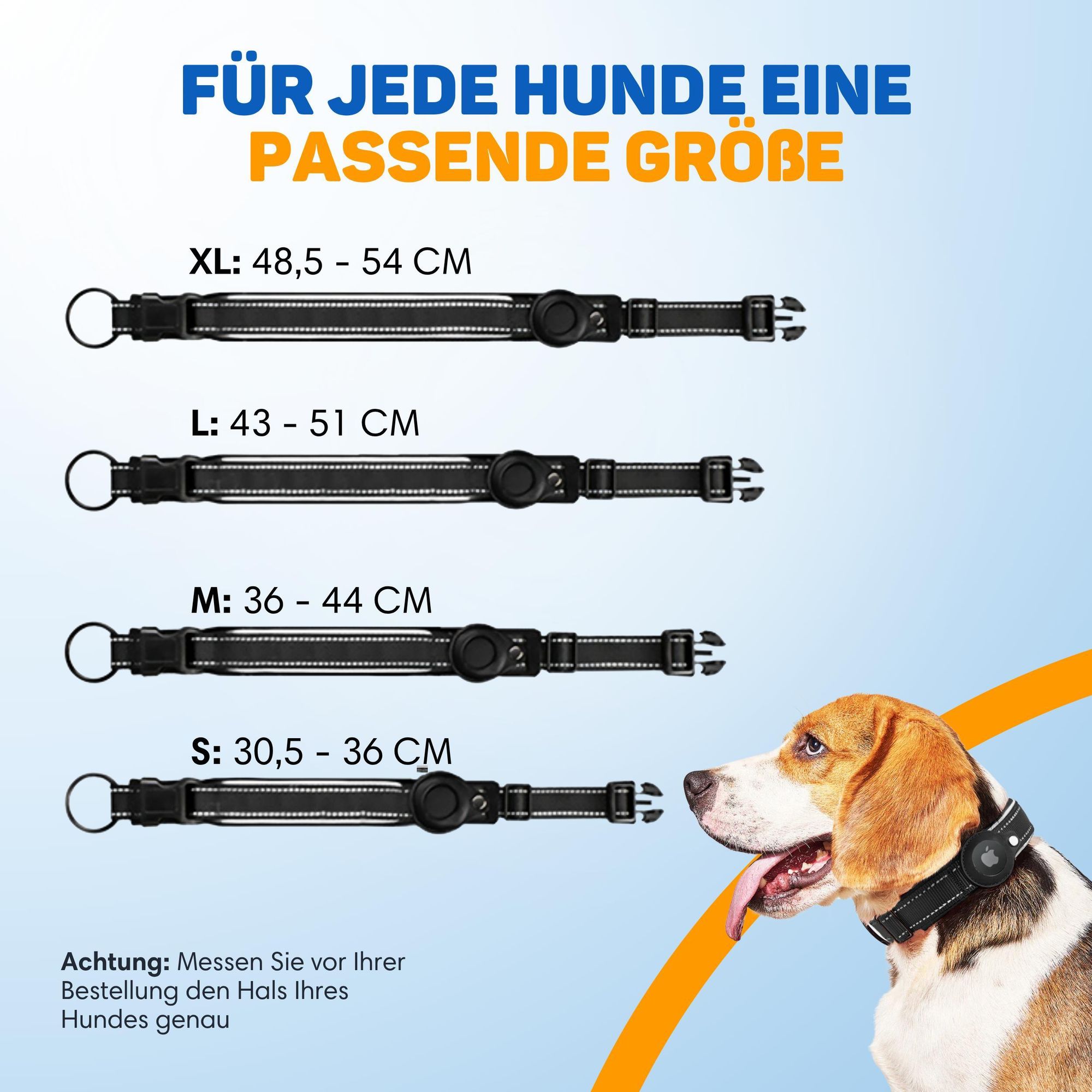 Vulpes Goods Hundehalsband, Apple Airtag Halsband für Hunde, Reflektierendes, Kratzerfest und wasserdicht, Mit 2 Zubehör, 36-44 CM, M