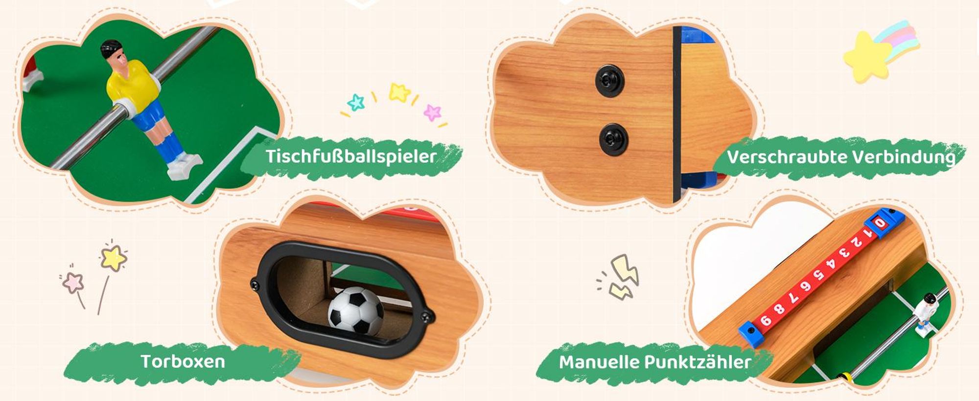 COSTWAY 2 in 1 Spieltisch, Multifunktionsspieltisch aus Holz, Multi-Spieltisch, Air Hockeytisch und Tischkicker, perfekt fuer Spielzimmer, Bars, Partys, fuer Erwachsene und Kinder