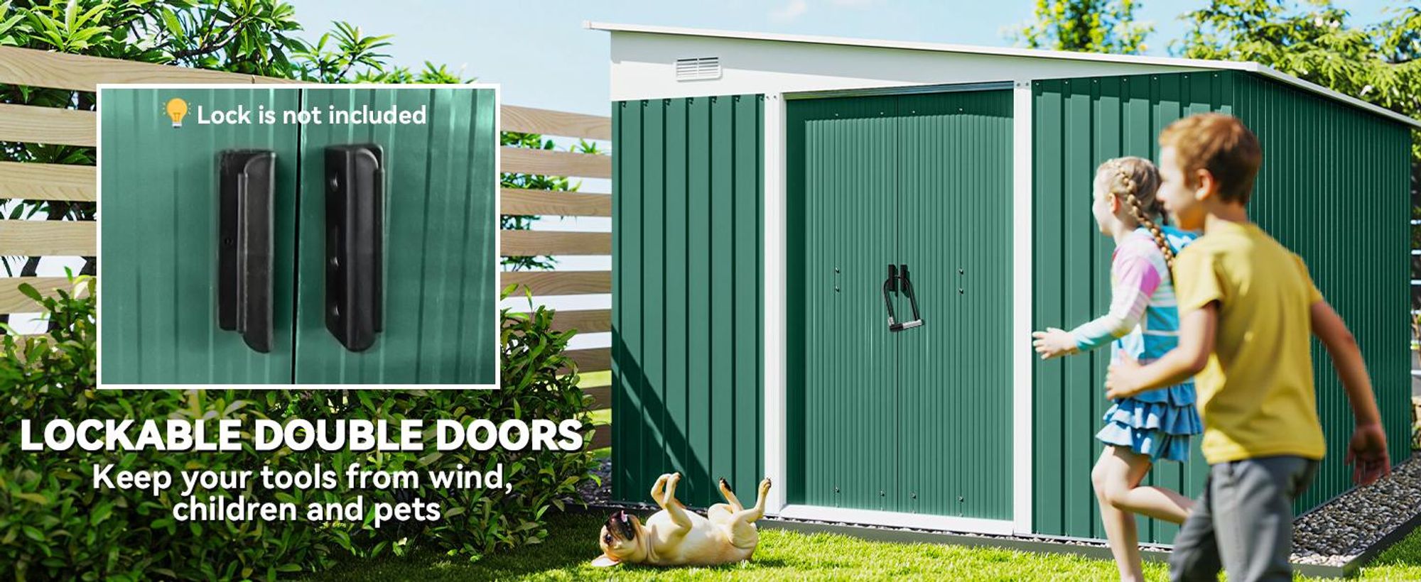 Outsunny metalowa szopa narzędziowa 8,9m² 280x345x201cm szopa narzędziowa z dachem szopy drzwi przesuwne odporna na warunki atmosferyczne szopa ogrodowa zewnętrzna szopa szafka zielona