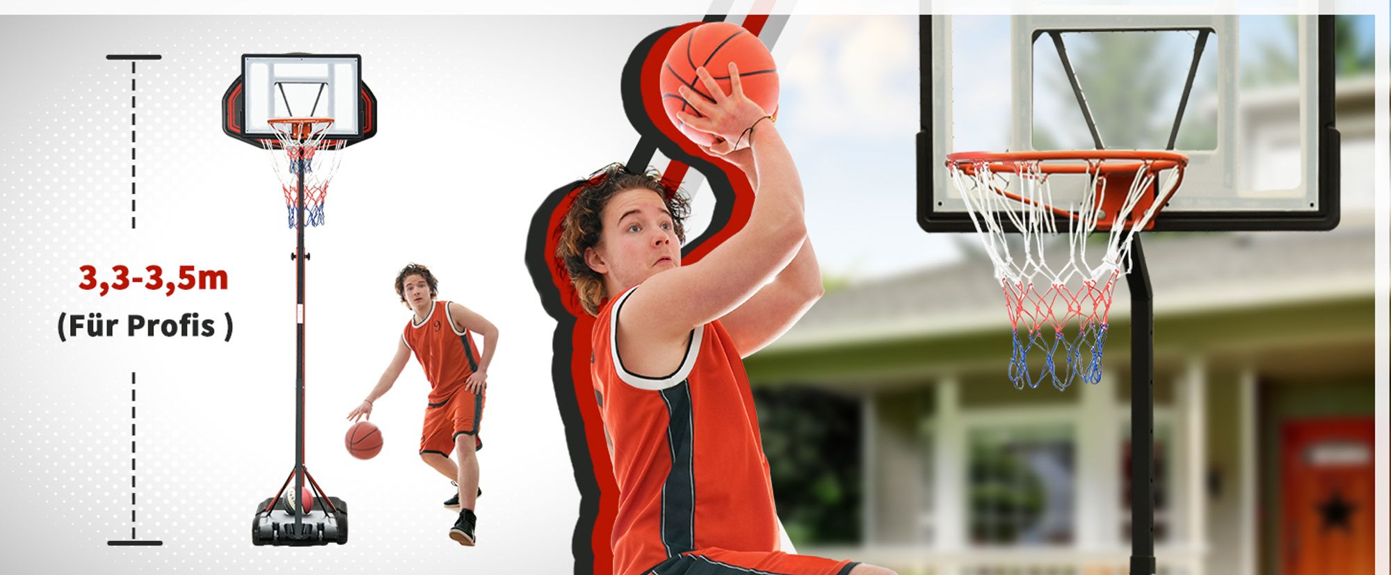 HOMCOM Mobiler Basketballständer Basketballkorb höhenverstellbar 255–305 cm