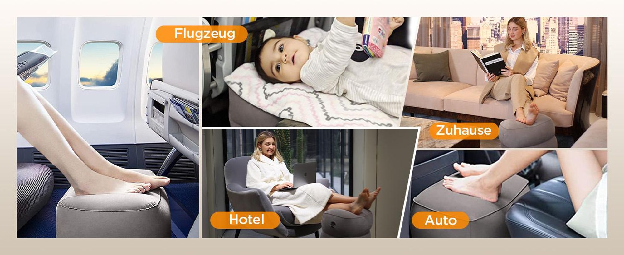 Aufblasbare Fußstütze, Aufblasbares Fußstützkissen, Reise Fußkissen, Höhenverstellbares, ergonomisch, für Zug, Busse, Zuhause, Büro und jede Reise