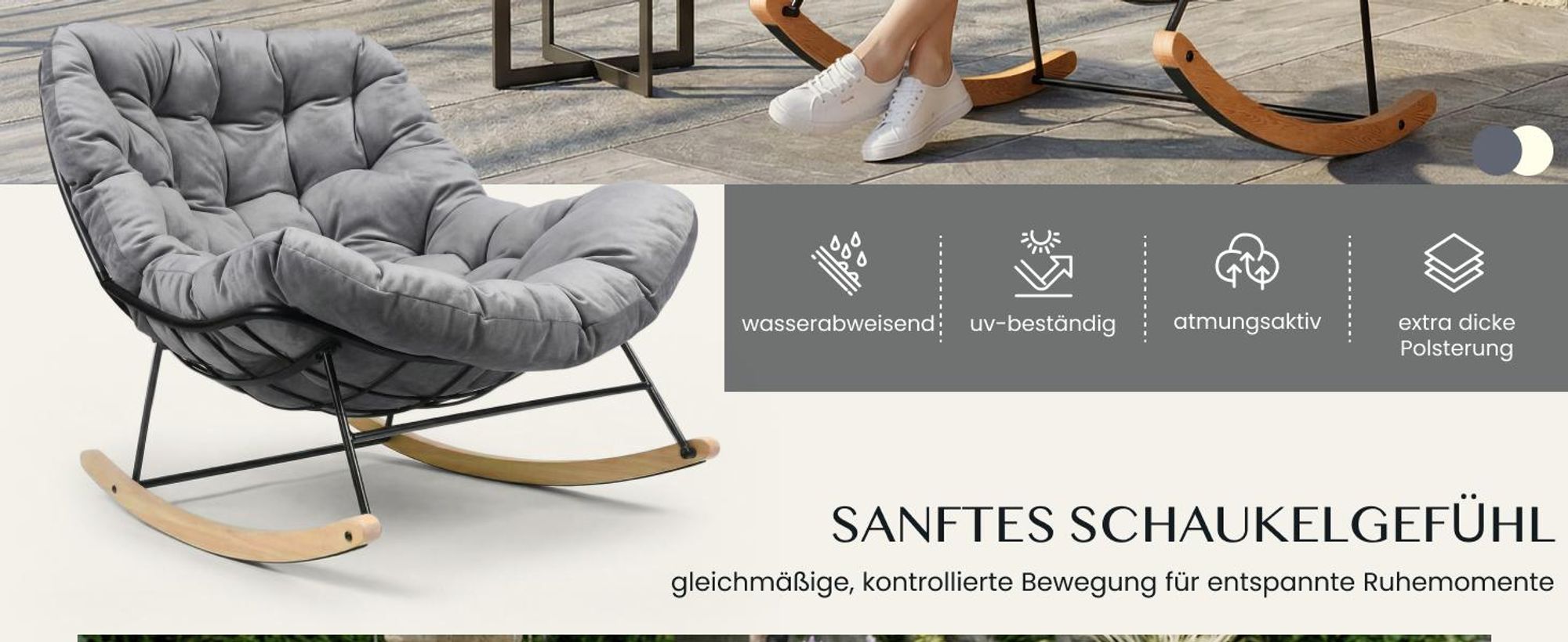 FLEXISPOT Schaukelsessel Outdoor, Gartenliege & Loungesessel mit Kissen, stabilem Metallrahmen, ideal für Balkon, Terrasse, Garten & Wohnzimmer, Grau