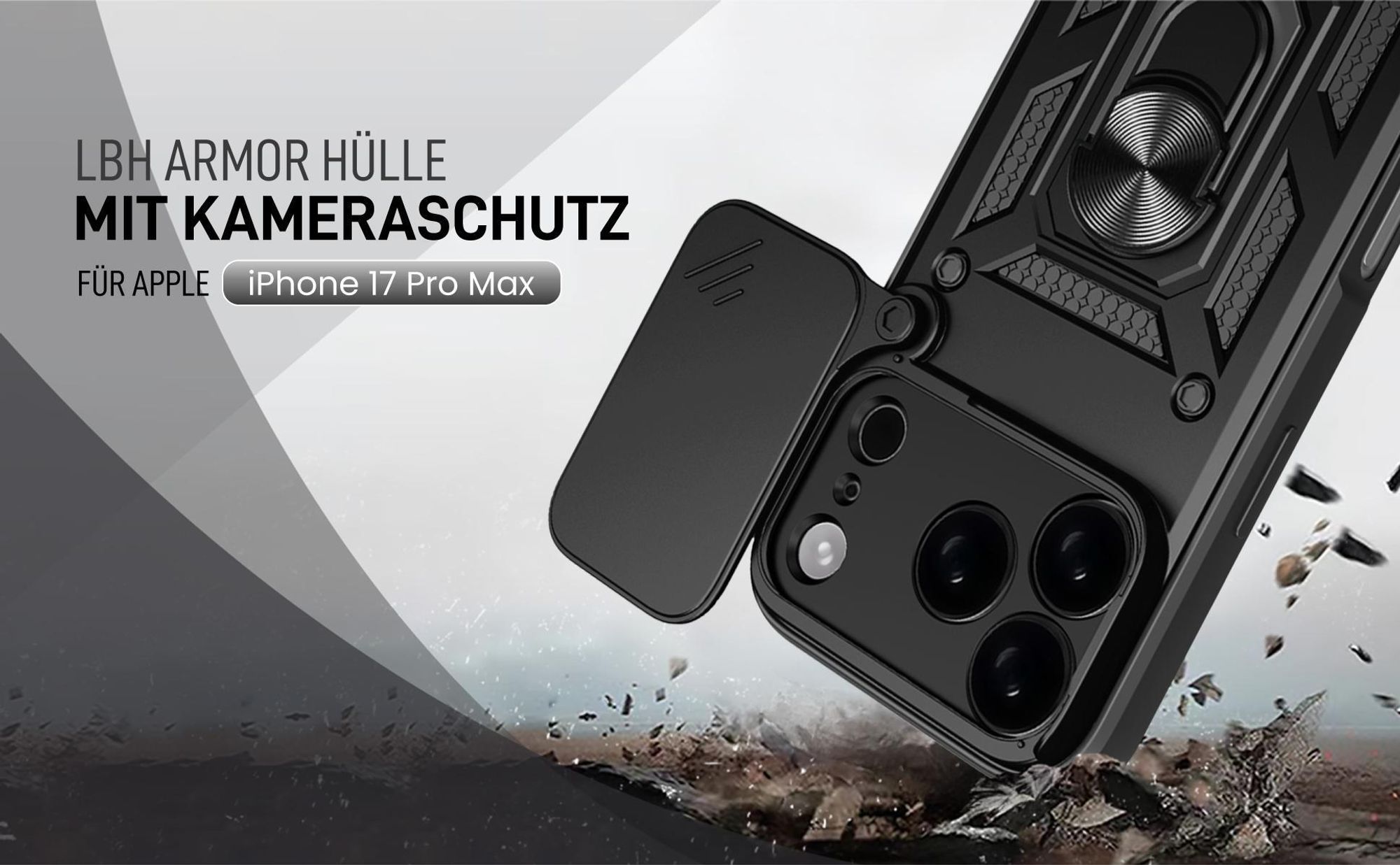 Schwarze Outdoorhülle mit Kameraschutz für Apple iPhone 17 Pro Max