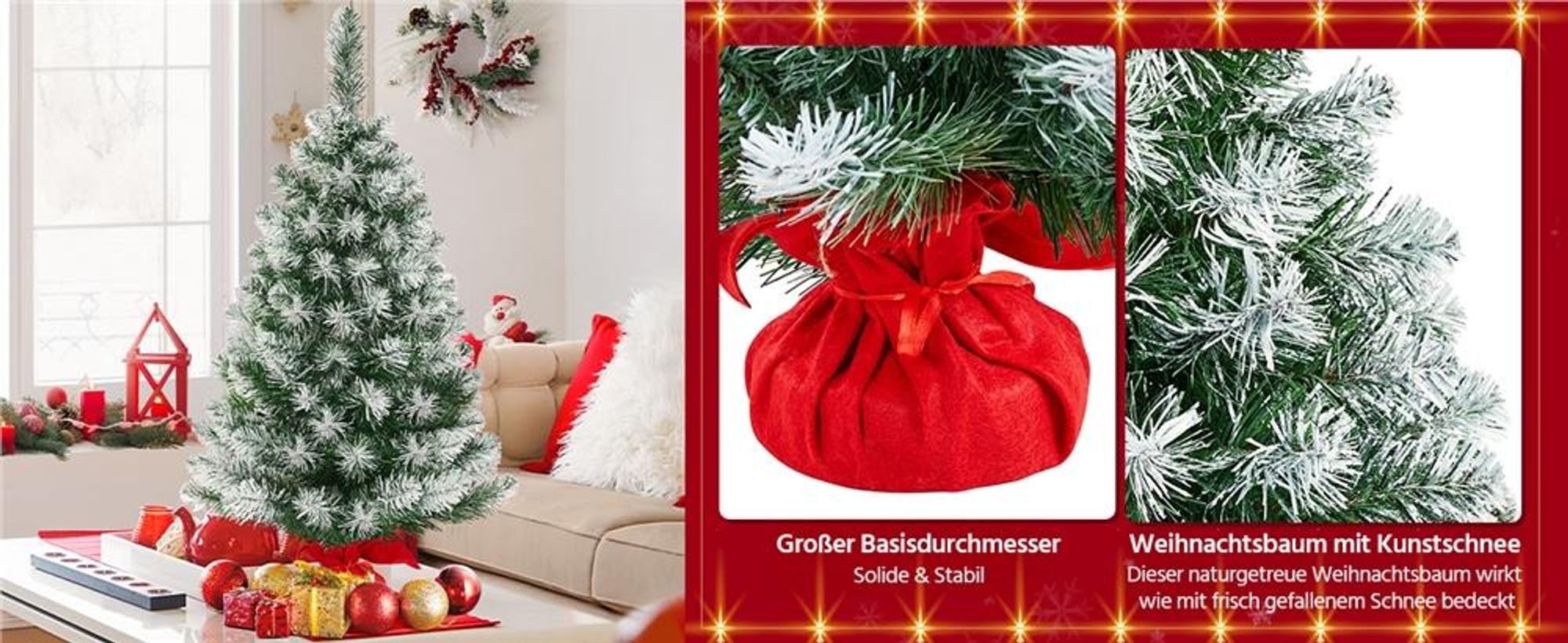 Yaheetech 90 cm Künstlicher Weihnachtsbaum mit Schnee, kleiner Tannenbaum mit Ständer & 96 Spitzen, für Tisch