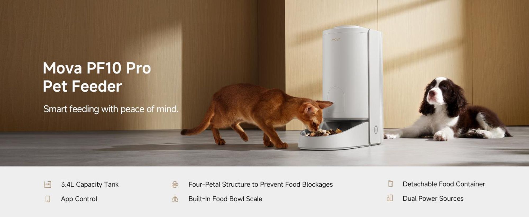 MOVA PF10Pro Katzenfutterautomat – 3 L Futter + 2,5 L Wasser, programmierbar, automatische Portionierung, Weiß – EU