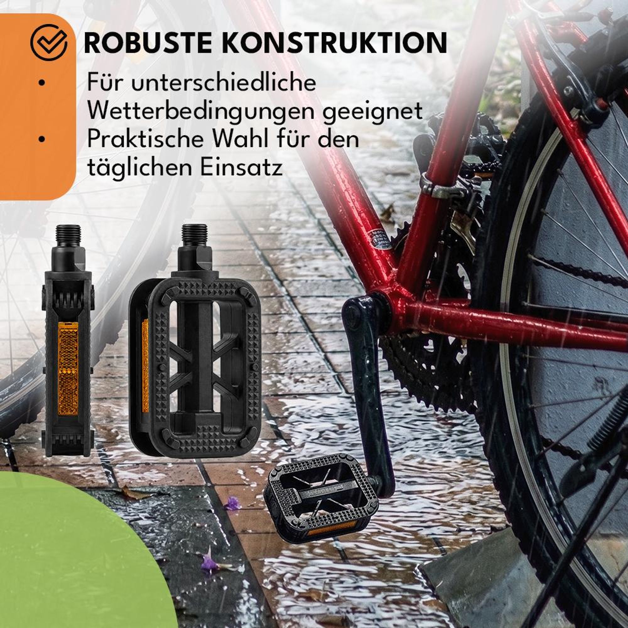 KRUMAD Fahrradpedale MTB, Flat Pedale Fahrrad rutschfest mit Reflektoren, 2er Set, Bike Pedale für MTB, Gravel & Citybike