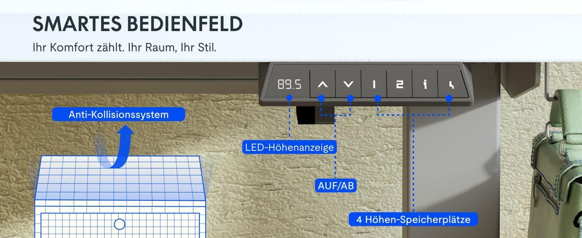 FLEXISPOT EN1 Höhenverstellbarer Schreibtisch 160x80cm, 100 kg Tragkraft, mit Anti-Kollisionsschutz, Einteilige Tischplatte, 4 Memory-Funktion (Weiß)
