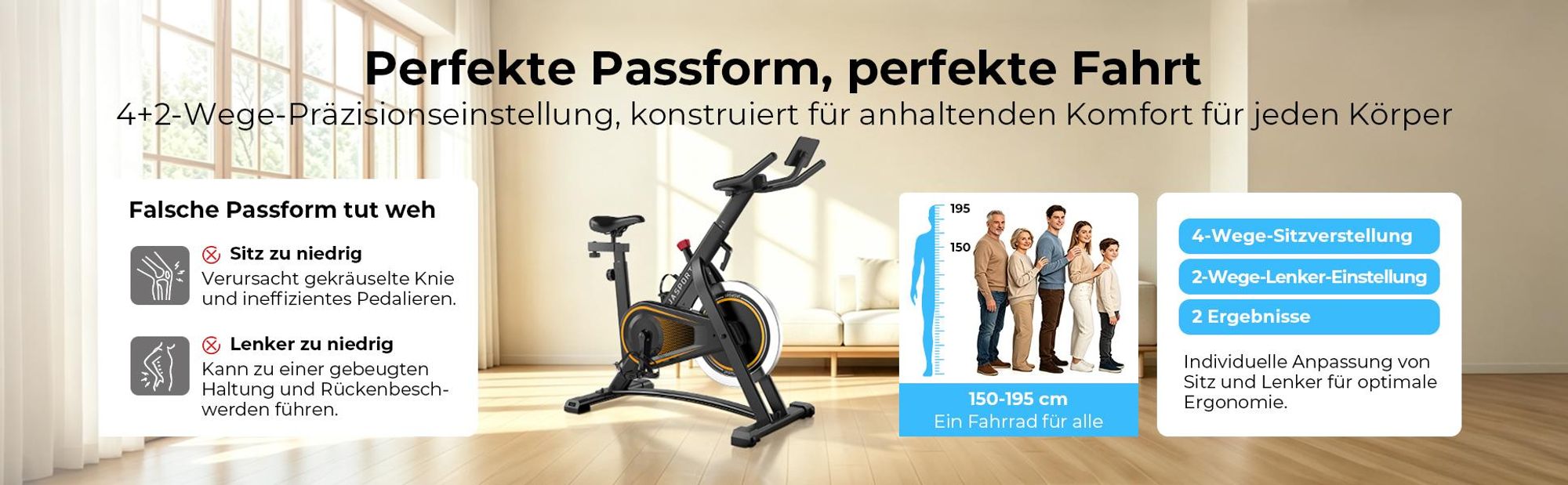 JASPORT A3 Leises Heimtrainer Fahrrad,  LED-Monitor, Bluetooth & App, verstellbarer Sitz & Widerstand, Tablet-Halter, bis 120 kg, Fitnessbike Zuhause
